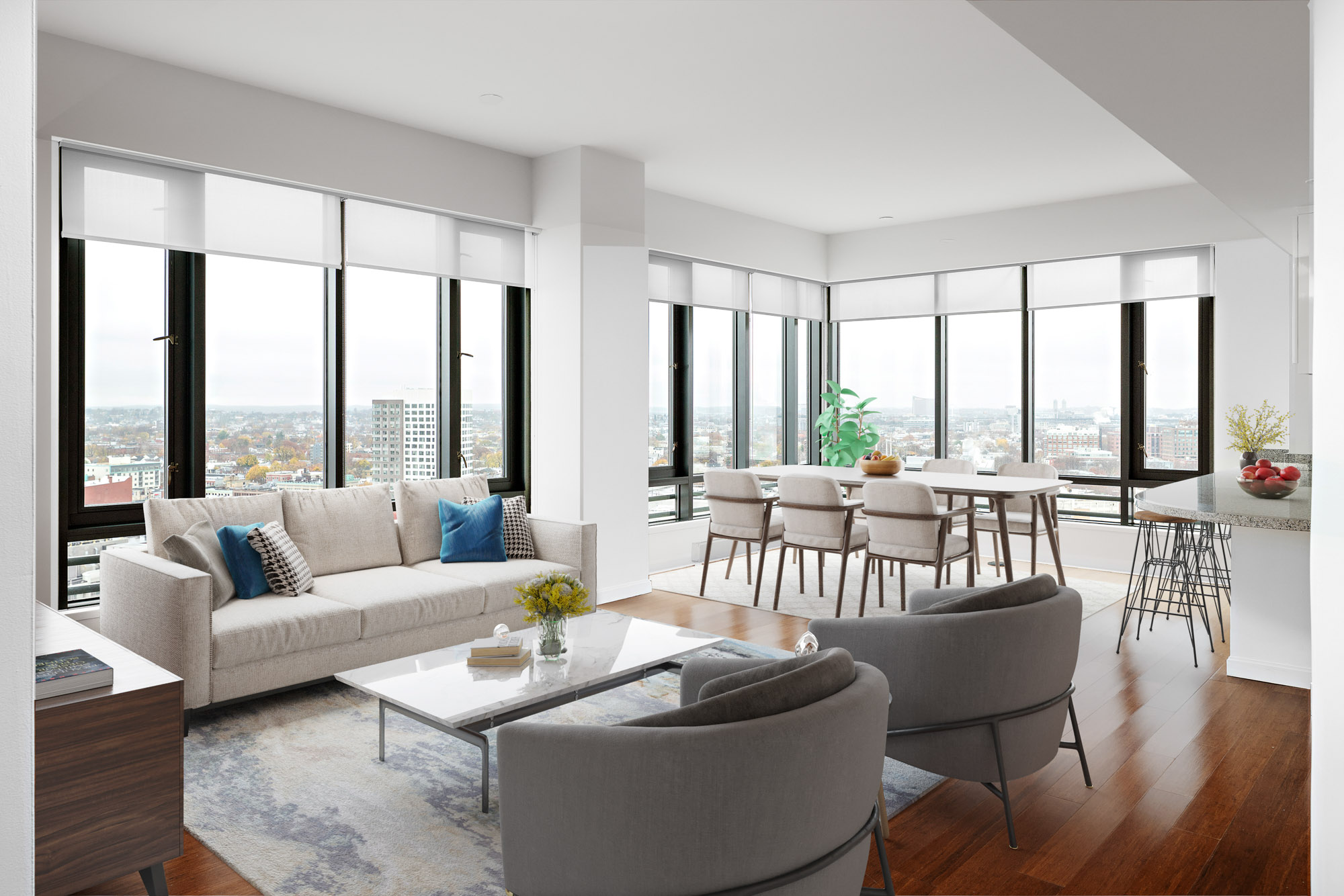 Living area at 100 Landsdowne St Apartments