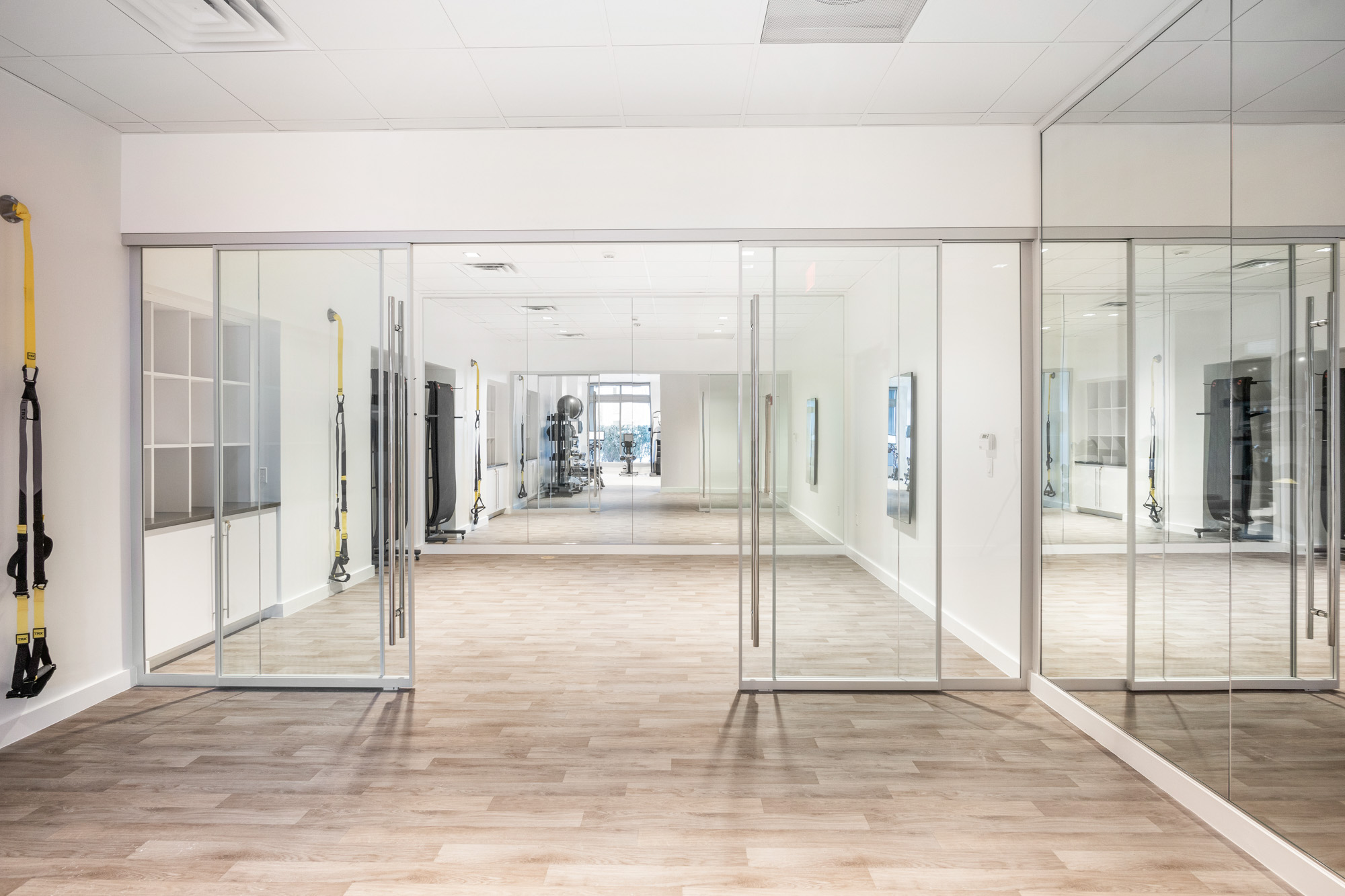 Fitness center studio space at 100 Landsdowne Street Apartments