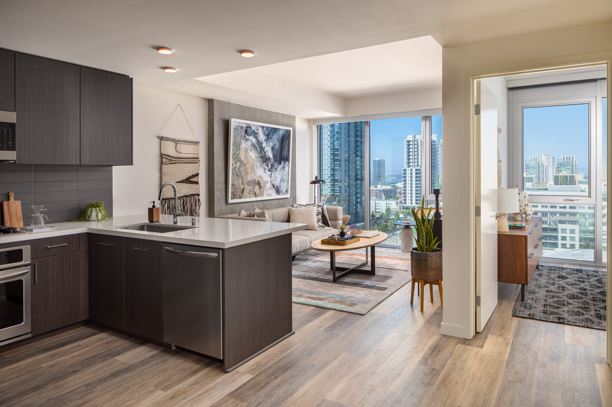 Living space at The Merian Apartments in San Diego, California.