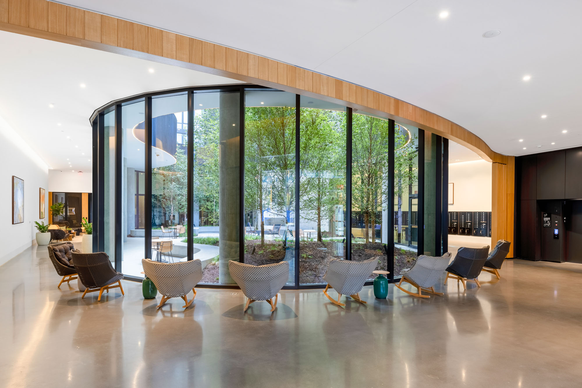 The lobby at Vela apartments in The Yards in Washington, DC.