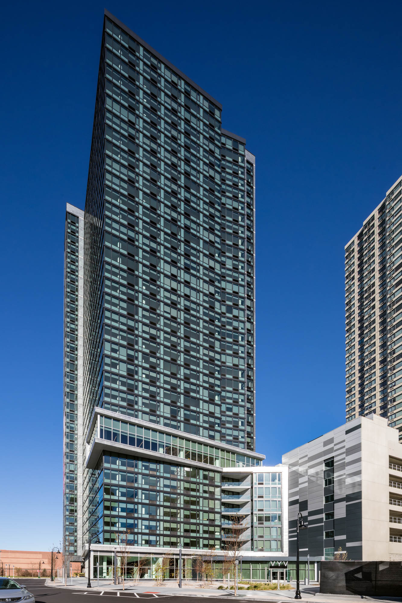 The exterior of VYV apartments in Jersey City, New Jersey.