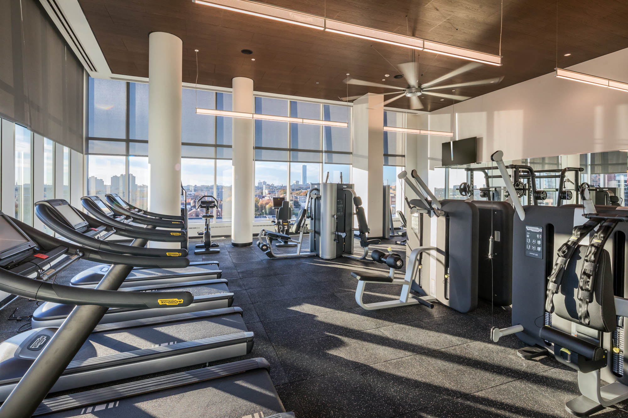 The fitness center at VYV apartments in Jersey City, New Jersey.