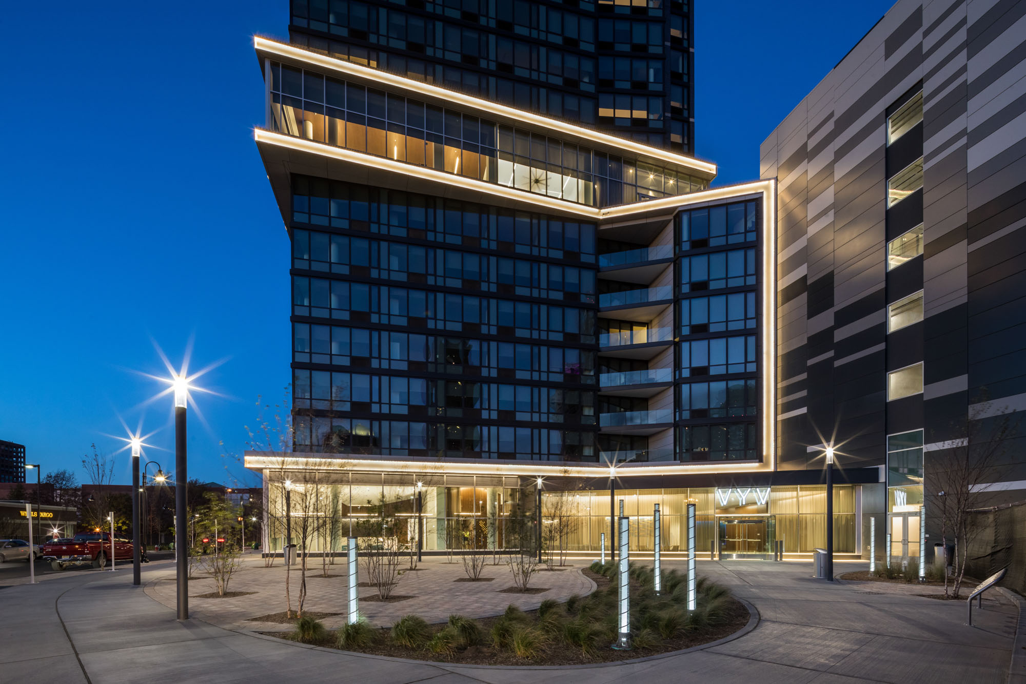 The exterior of VYV apartments in Jersey City, New Jersey.