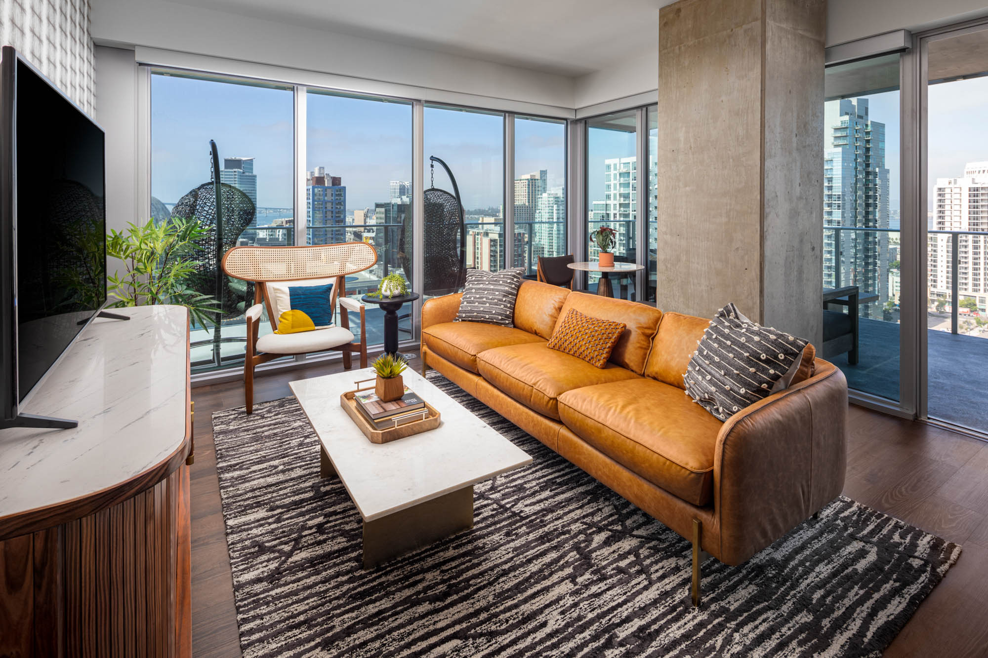 Living space at The Merian Apartments in San Diego, California.