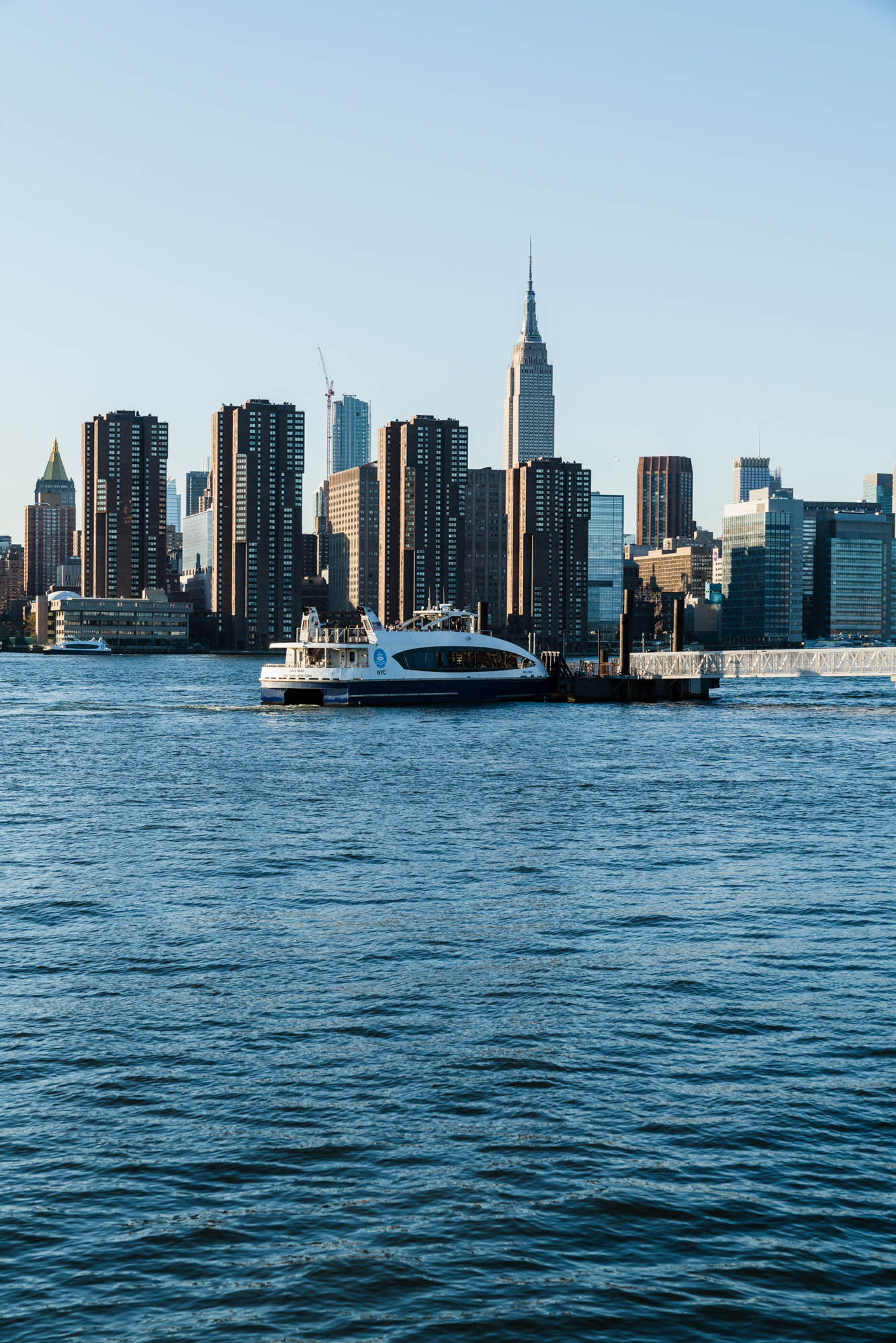 The Manhattan skyline from Greenpoint, Brooklyn near Two Blue Slip apartments.