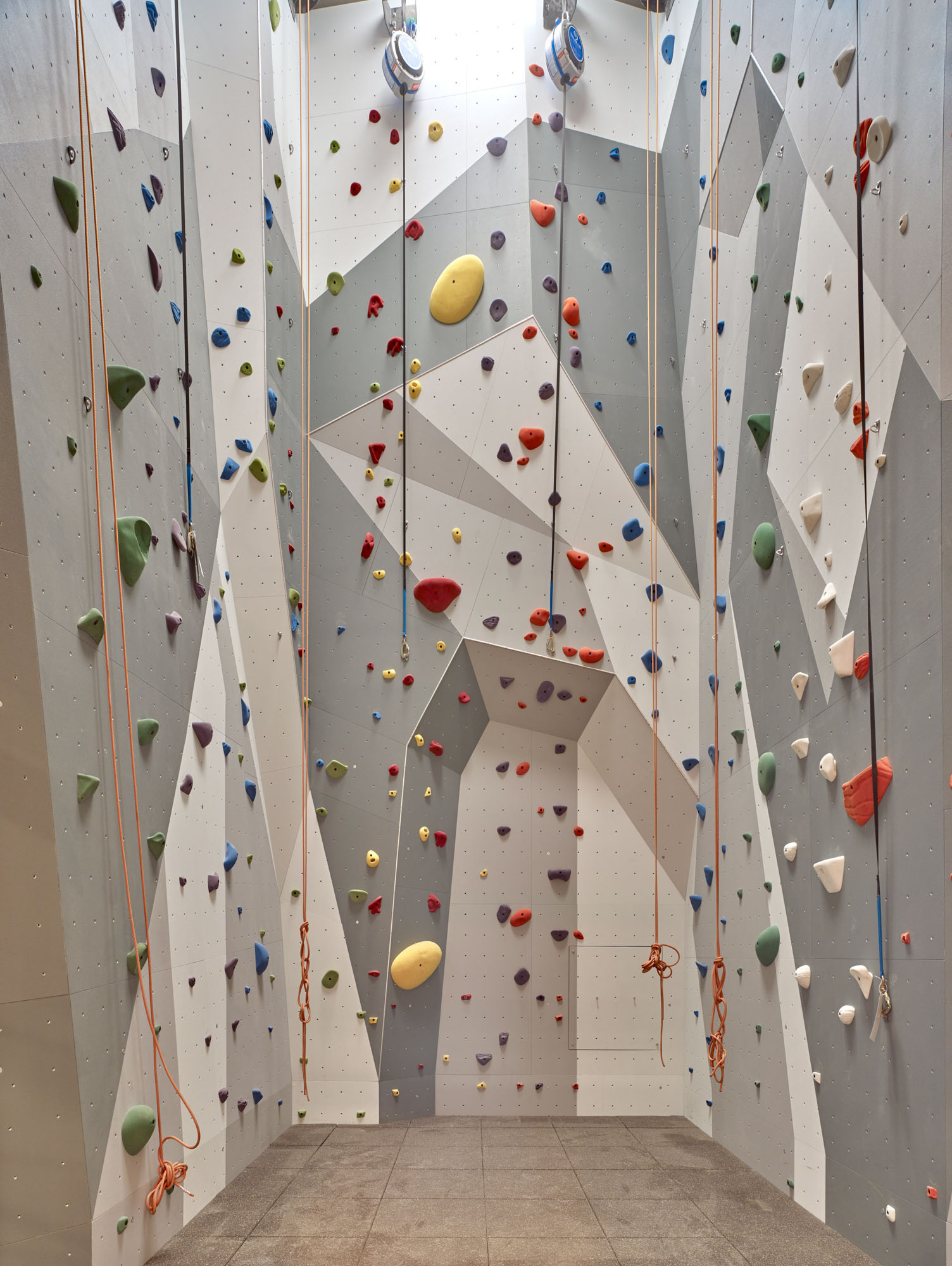 The rock climbing wall in The Eugene apartment in Manhattan, New York.