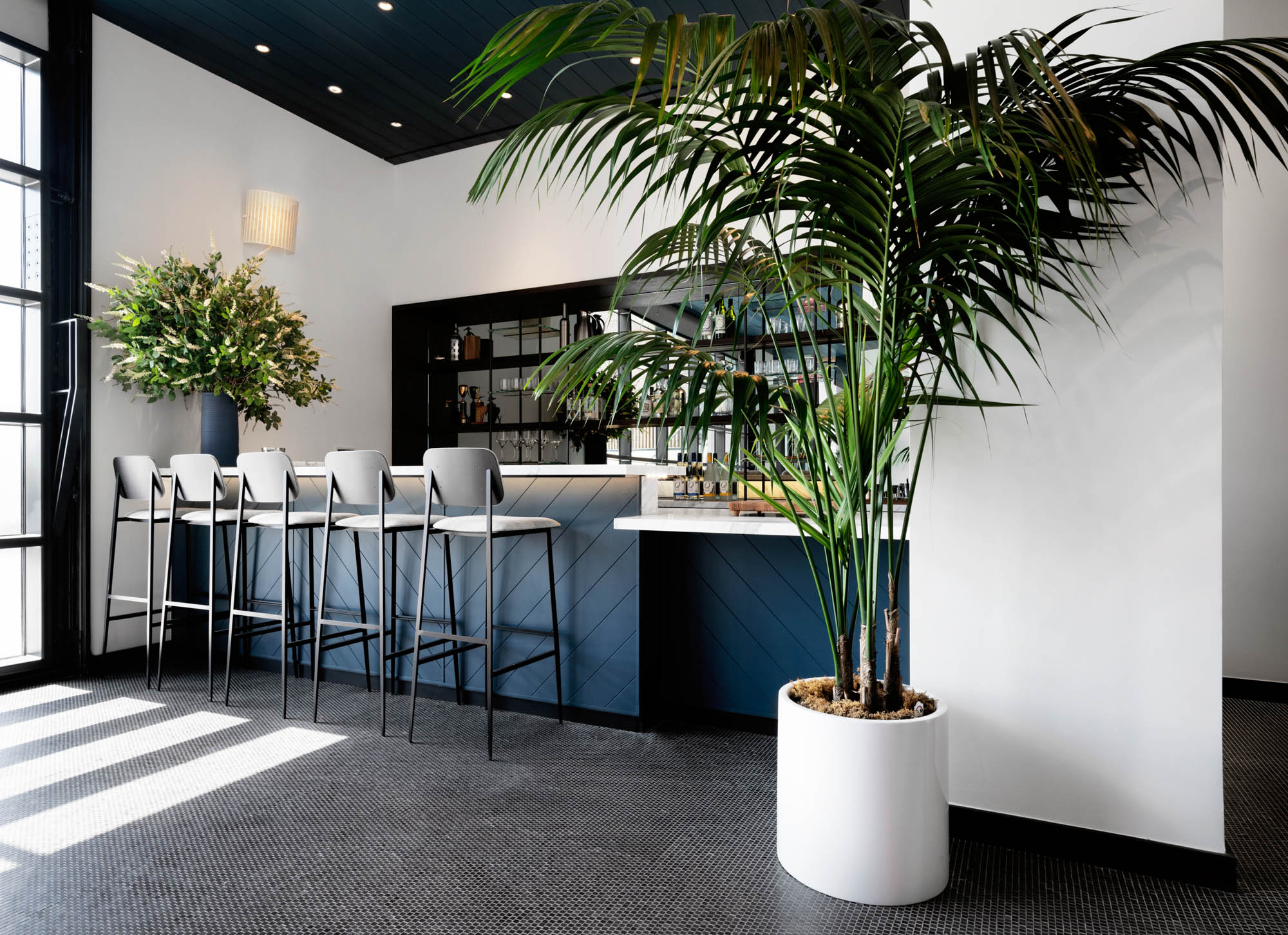 The pool bar at Two Blue Slip apartments in Greenpoint, Brooklyn, New York.