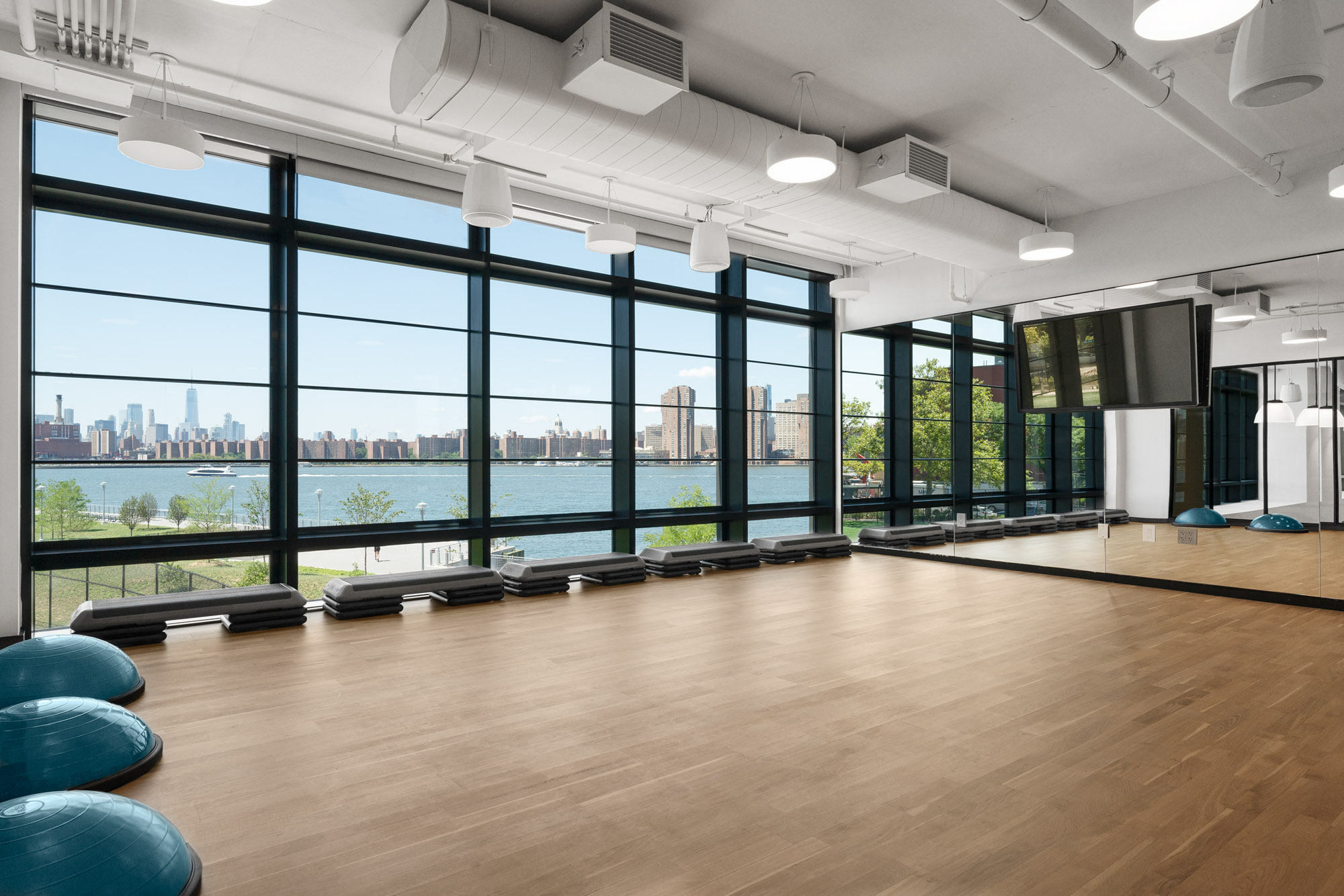 The fitness center at Two Blue Slip apartments in Greenpoint, Brooklyn, New York.