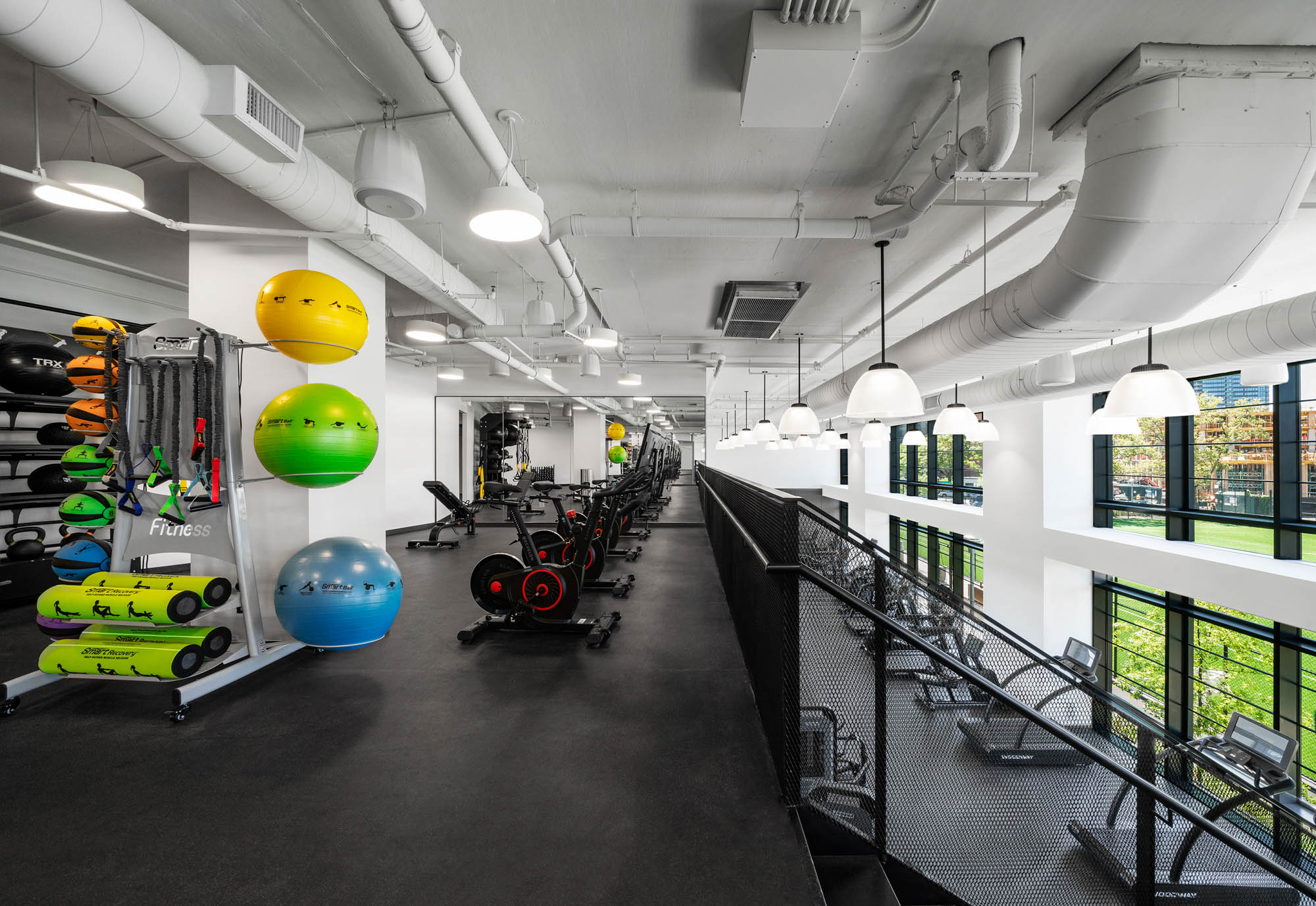 The fitness center at Two Blue Slip apartments in Greenpoint, Brooklyn, New York.