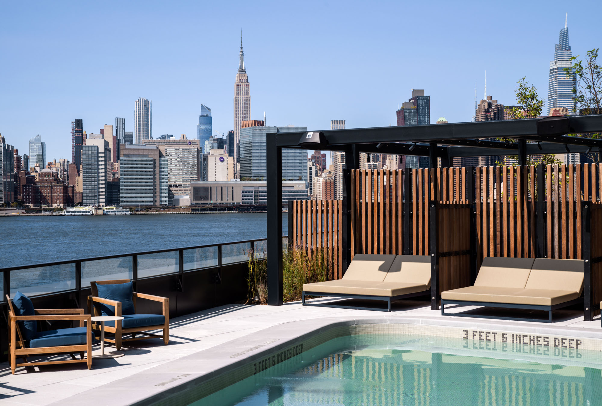 The pool at Two Blue Slip apartments in Greenpoint, Brooklyn, New York.