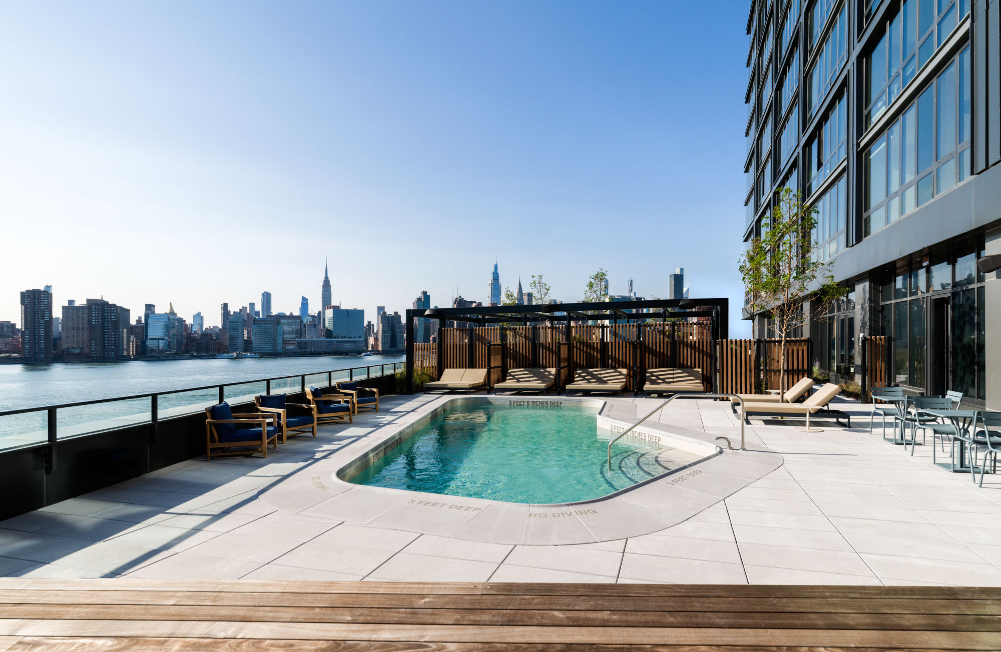 The pool at Two Blue Slip apartments in Greenpoint, Brooklyn, New York.