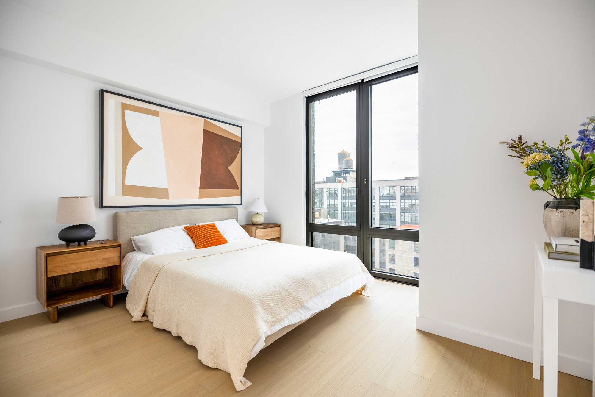 A bedroom at Third at Bankside in the Bronx, NY.