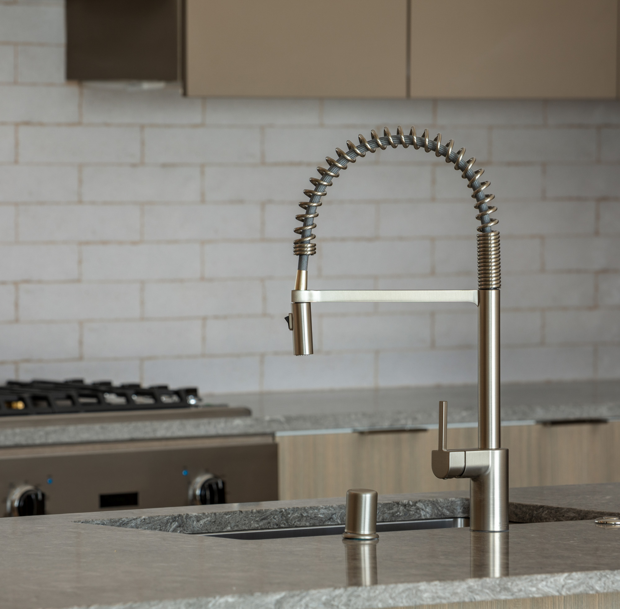 Kitchen space at The Merian Apartments in San Diego, California.