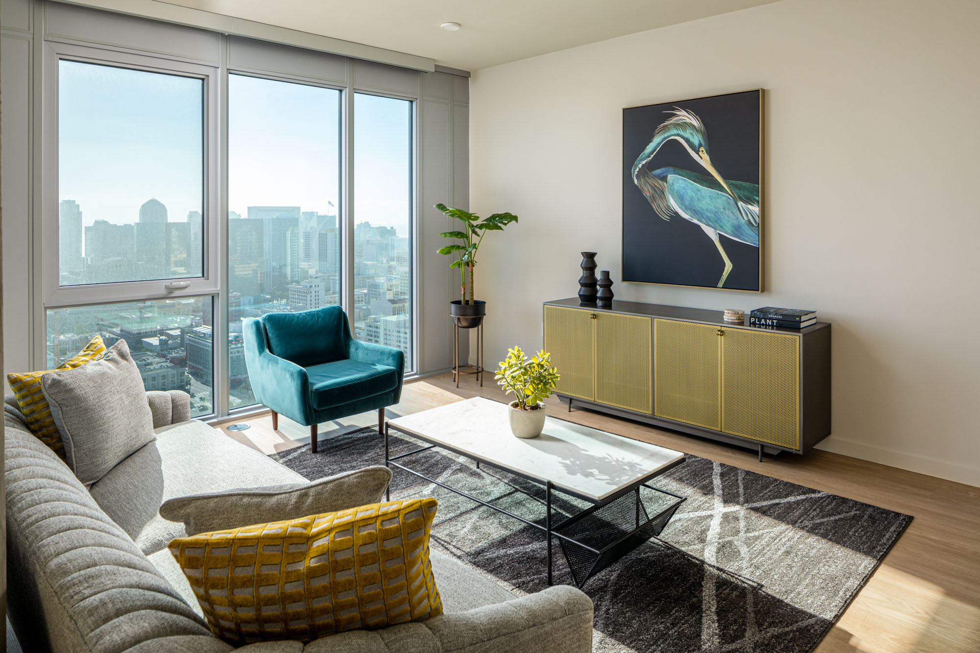 Living space at The Merian Apartments in San Diego, California.