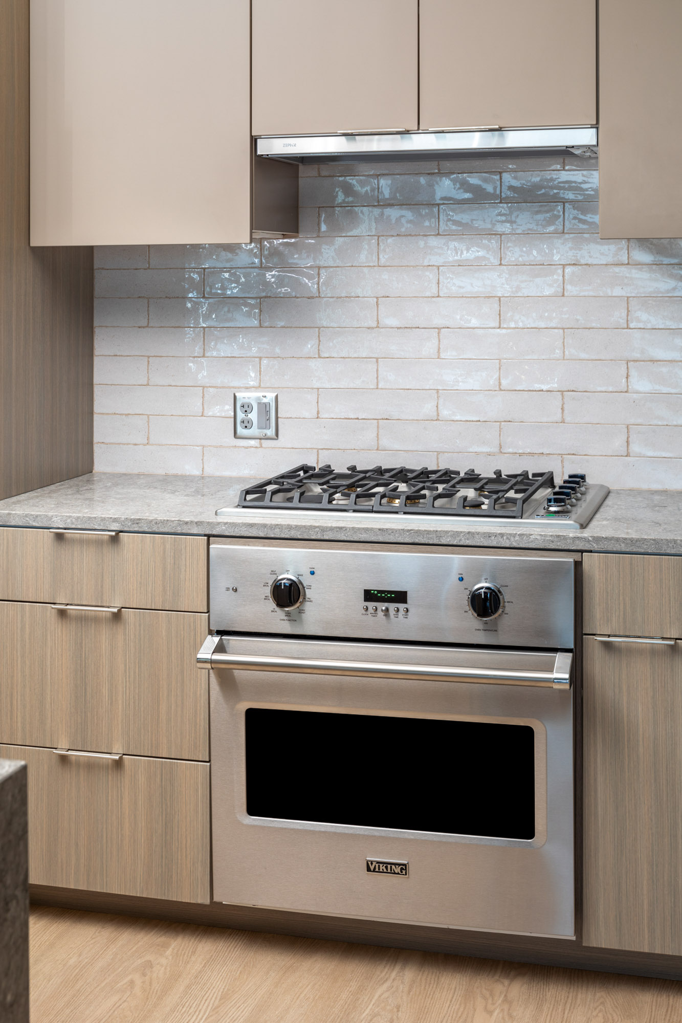 Kitchen space at The Merian Apartments in San Diego, California.