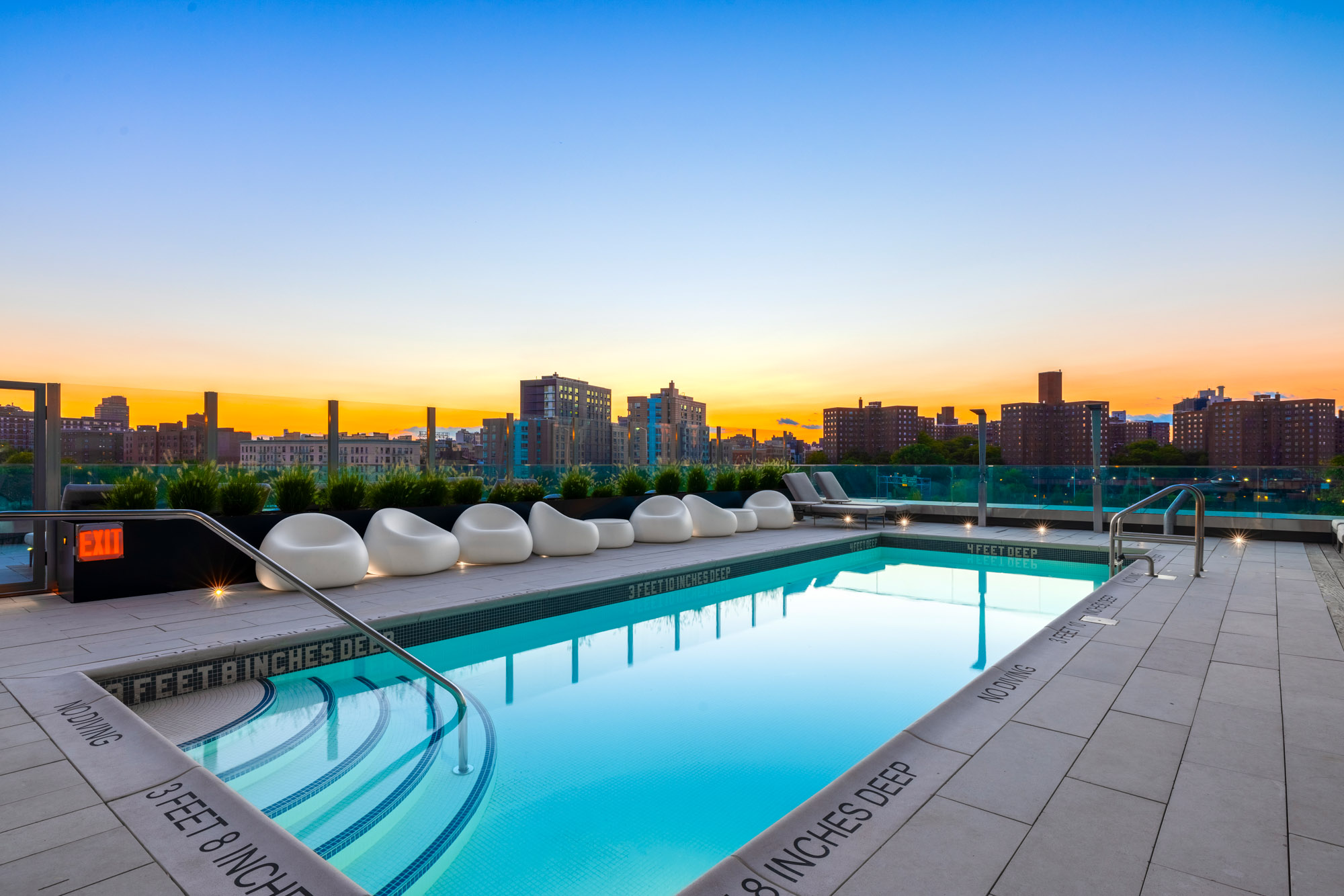 The outdoor pool at Third at Bankside in the Bronx, NY.