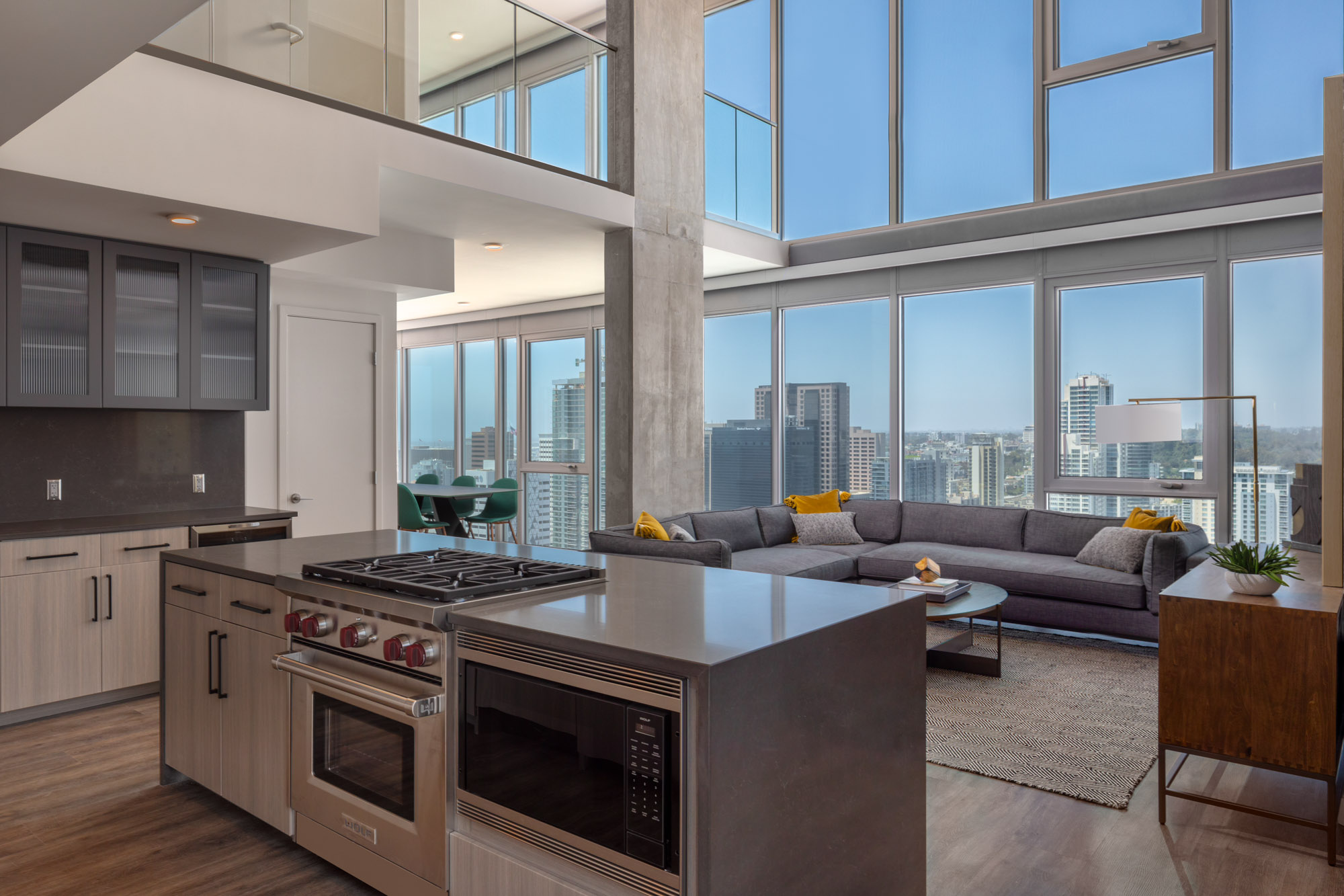 Living space at The Merian Apartments in San Diego, California.