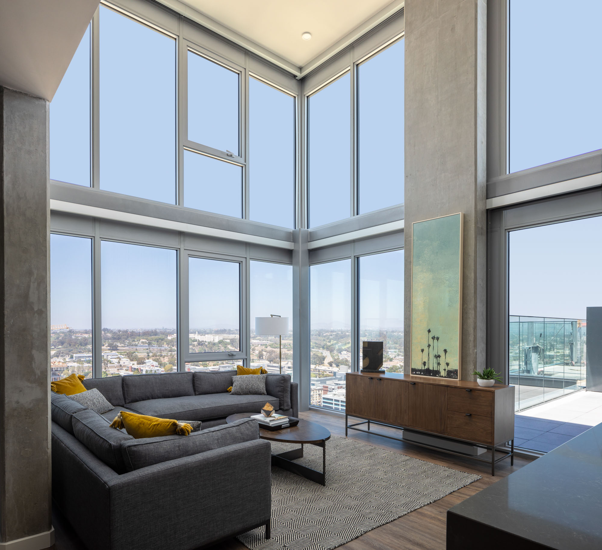 Living space at The Merian Apartments in San Diego, California.