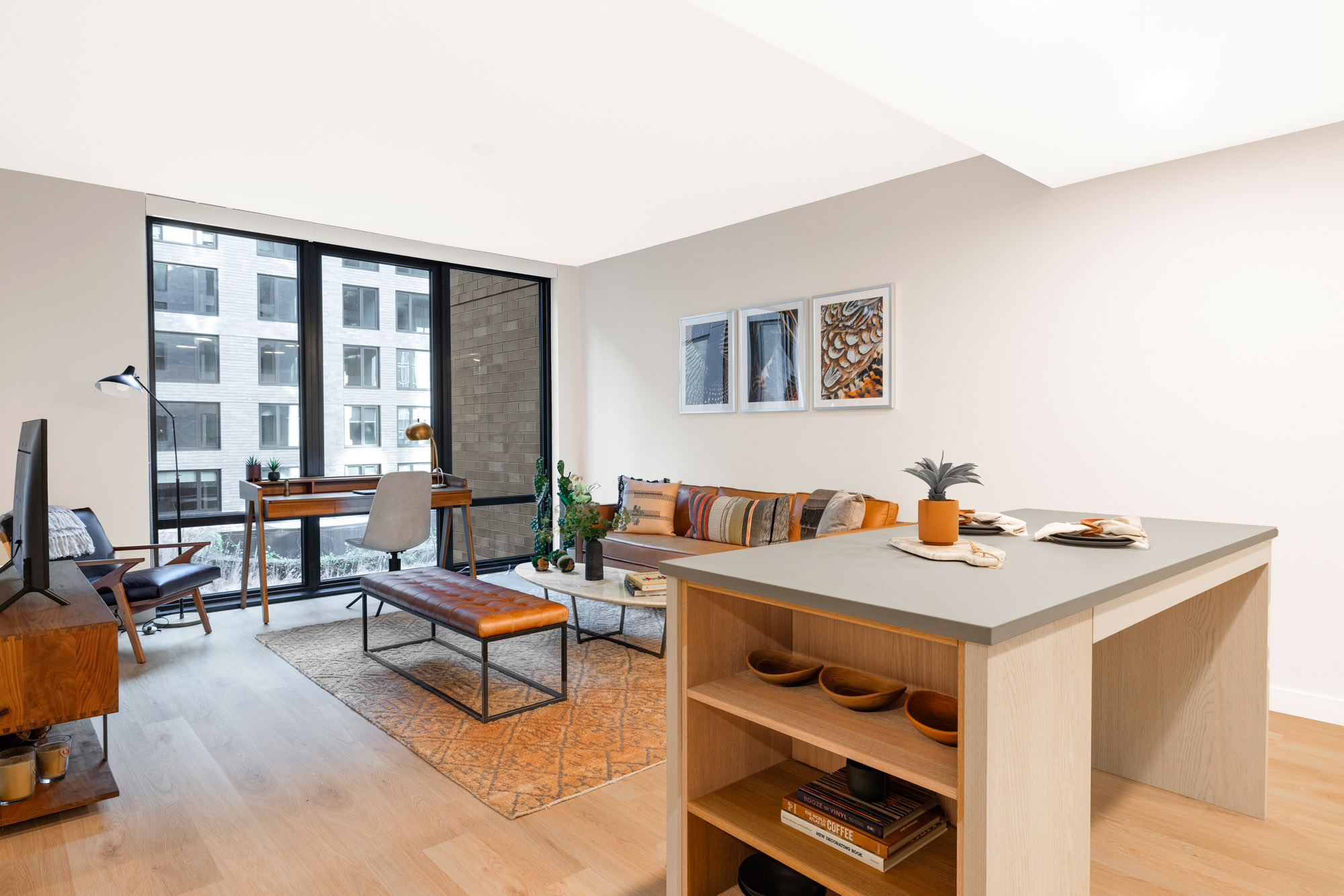 The living area in a Vela apartment in The Yards in Washington, DC.