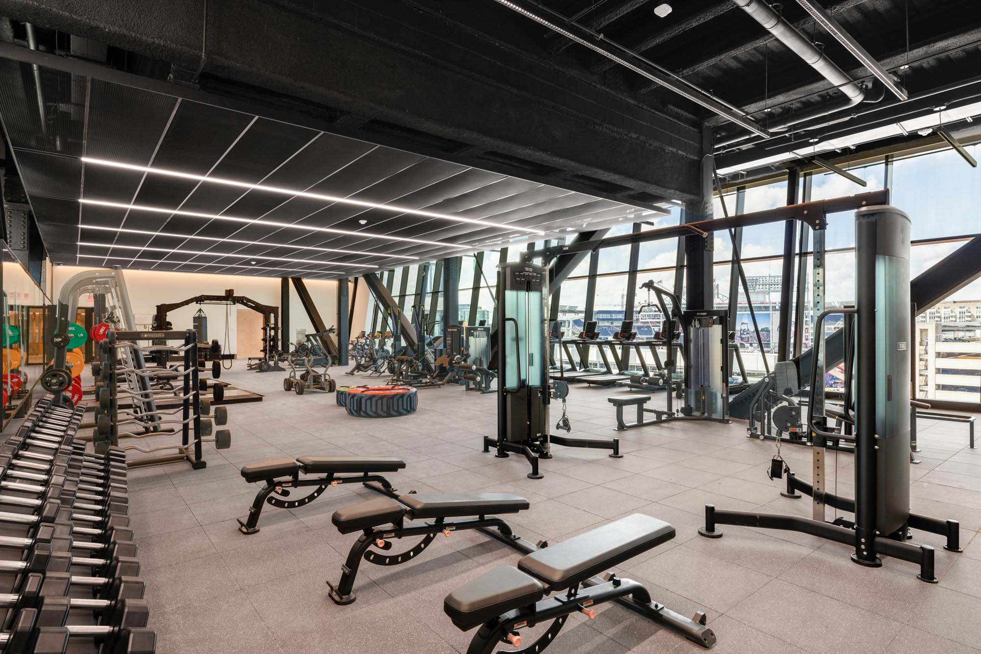 The fitness center at Vela apartments in The Yards in Washington, DC.