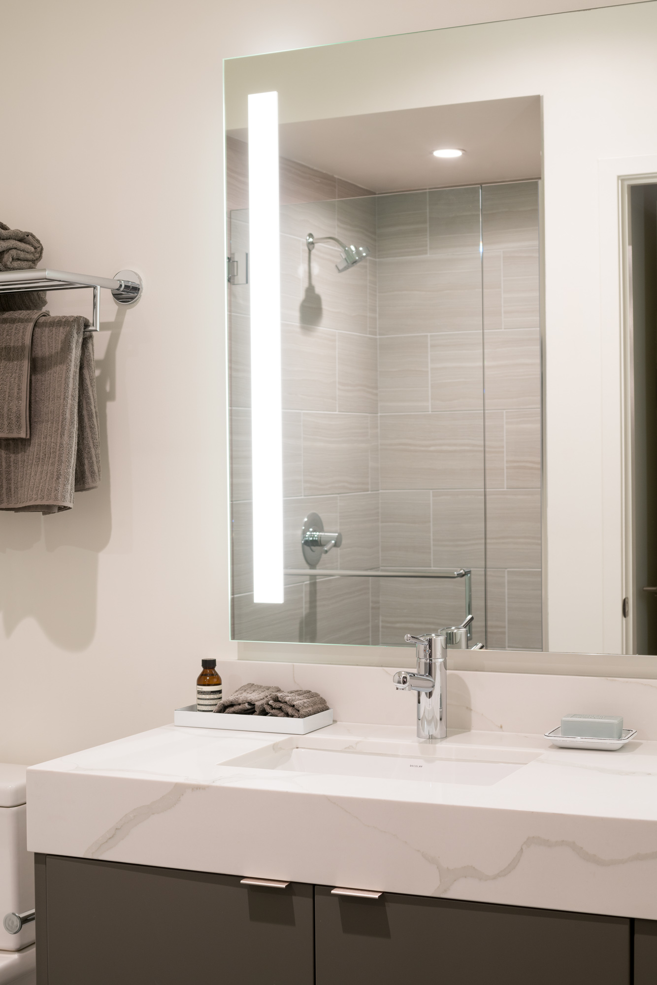 The bathroom in an Atelier apartment in downtown Los Angeles.