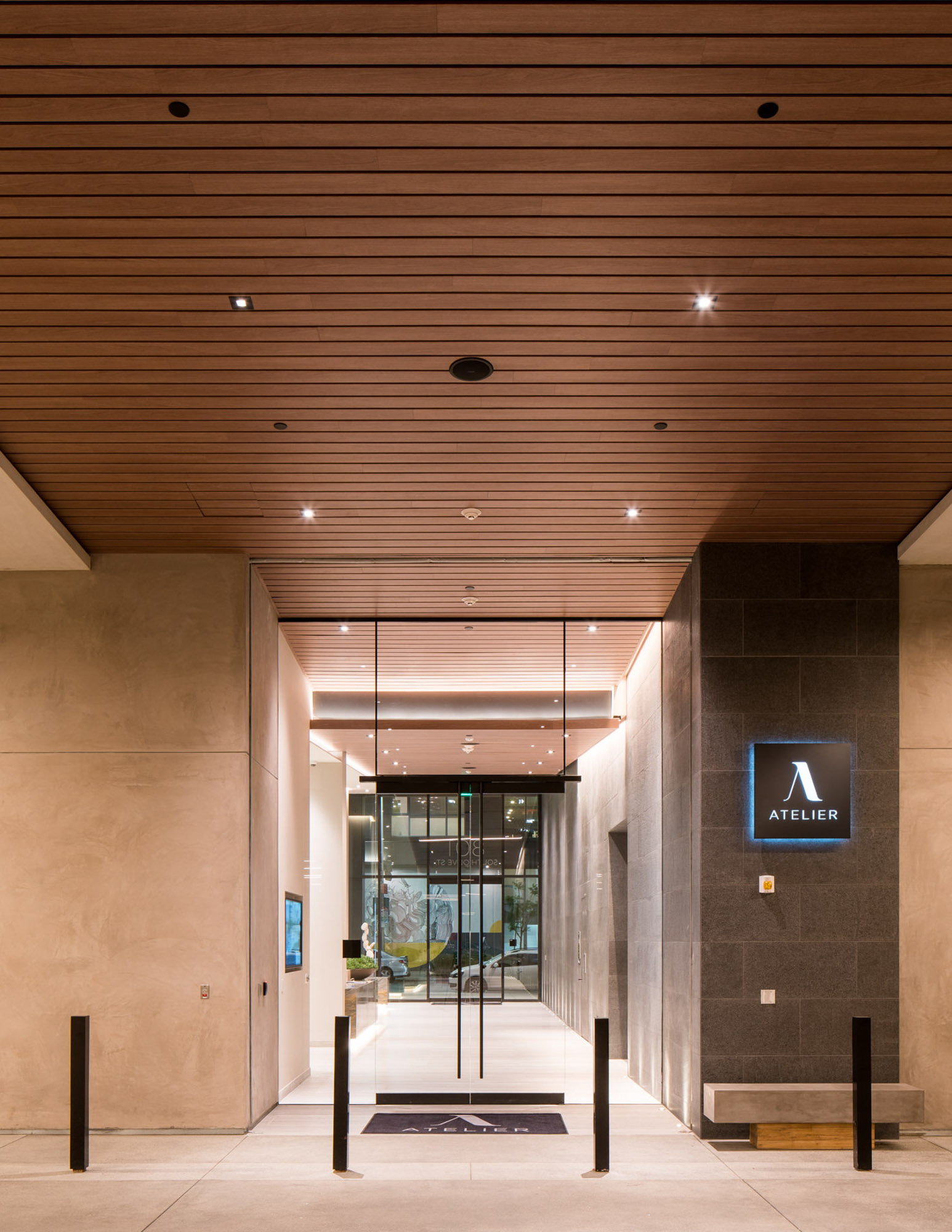 The entrance of Atelier apartments in downtown Los Angeles.