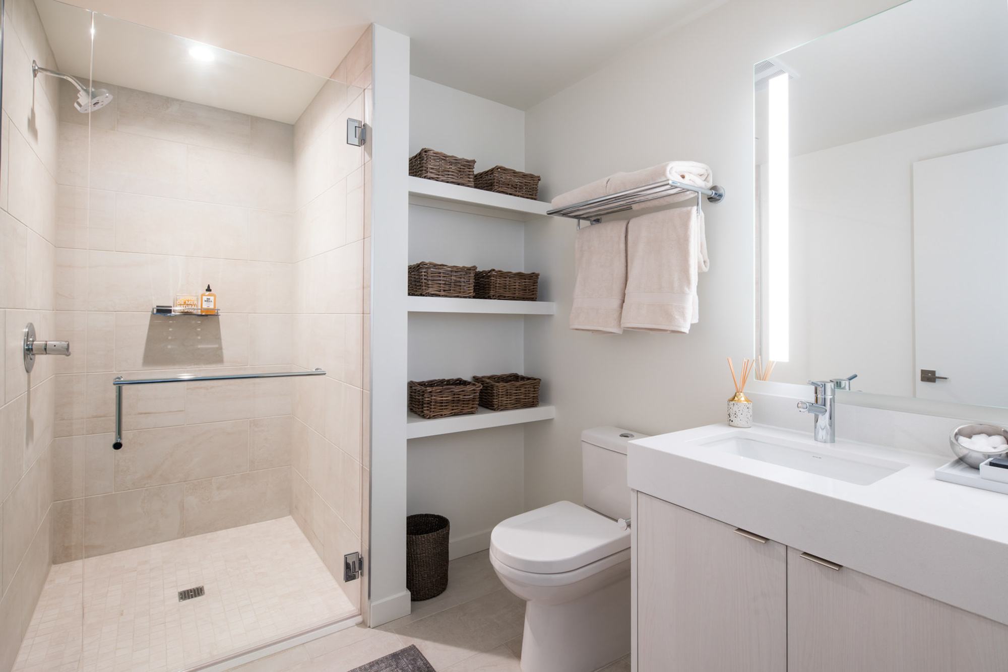 The bathroom in an Atelier apartment in downtown Los Angeles.