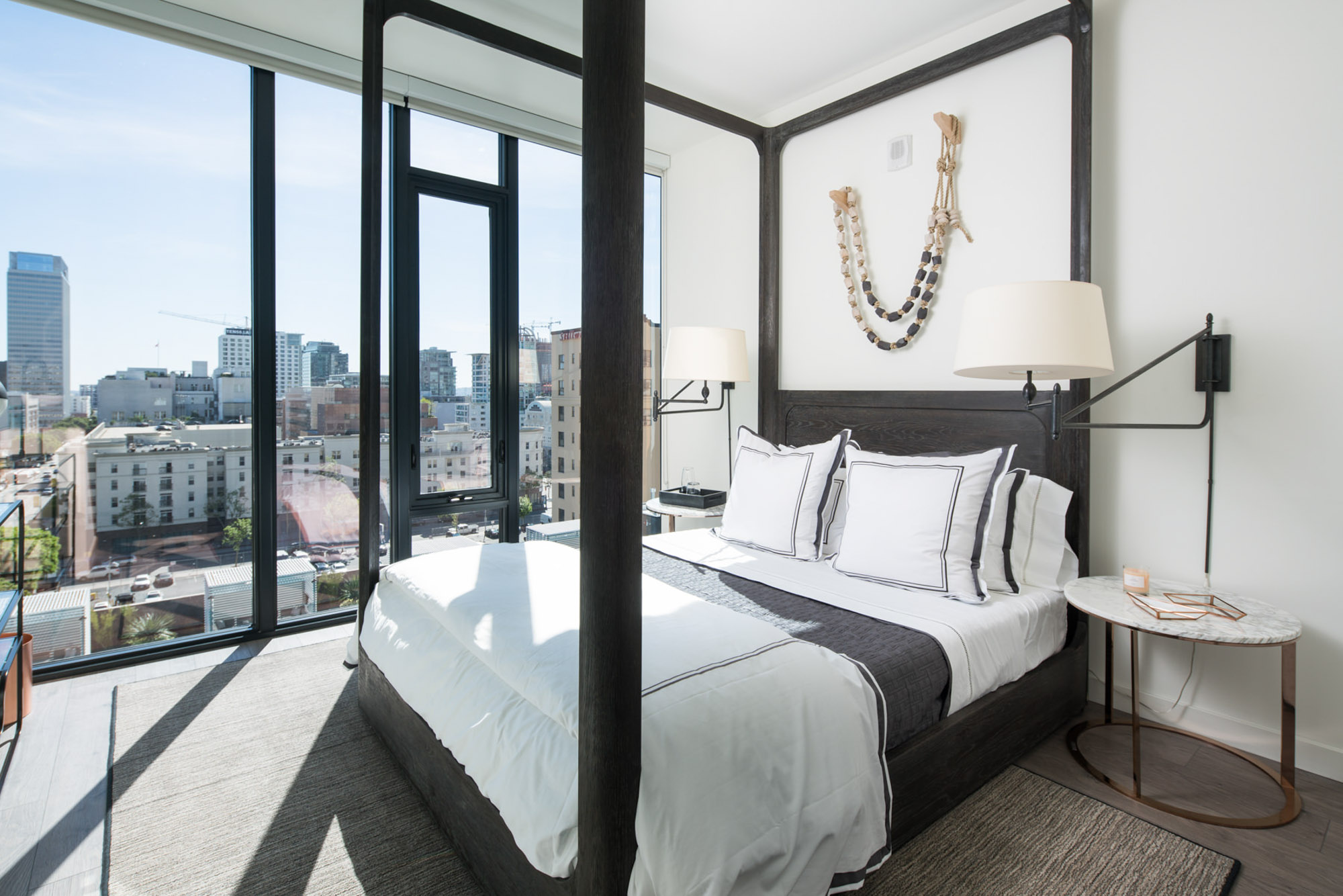 The bedroom in an Atelier apartment in downtown Los Angeles.