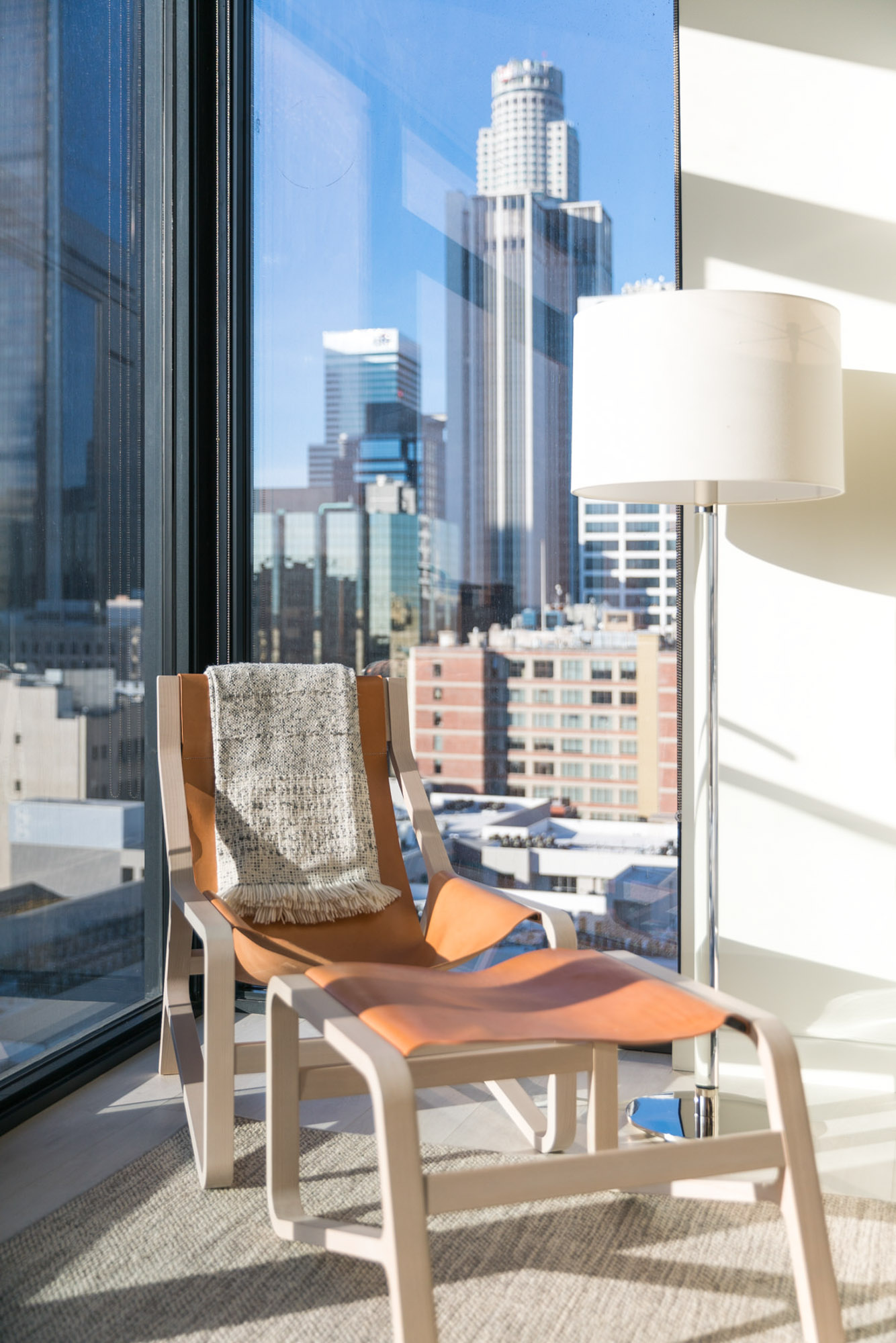 The living area in an Atelier apartment in downtown Los Angeles.