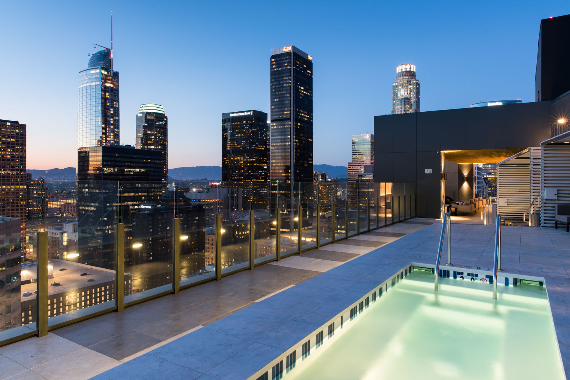 The rooftop pool at Atelier apartments in downtown Los Angeles.