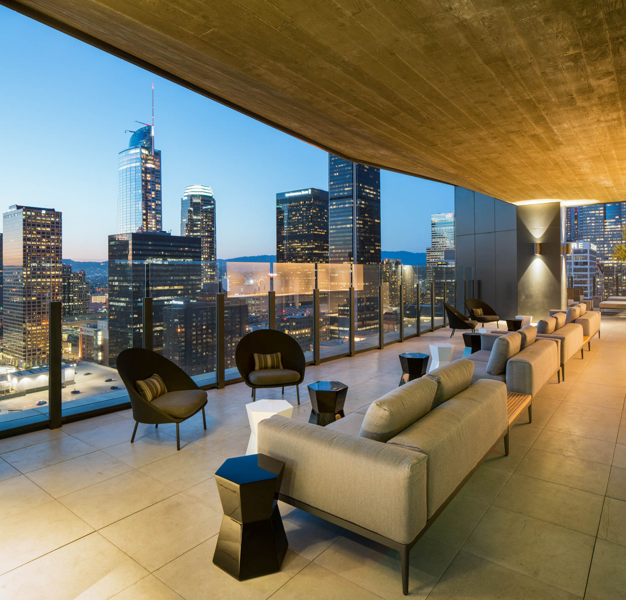 The rooftop terrace at Atelier apartments in downtown Los Angeles.