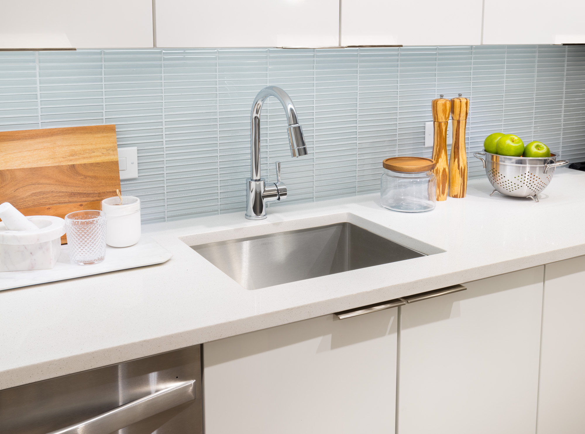 The kitchen in a VYV apartment in Jersey City.