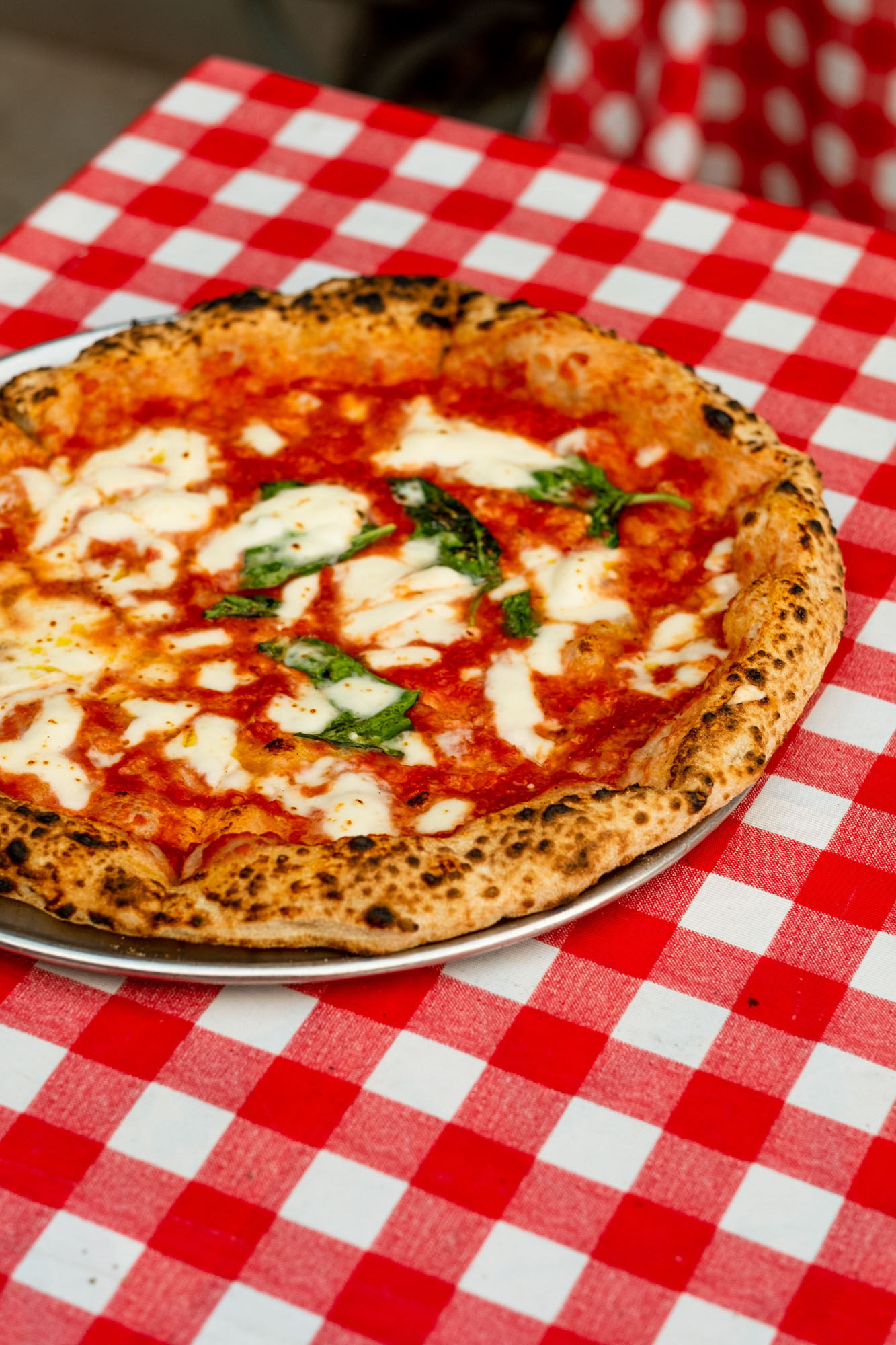 A pizza at a pizza shop in Greenpoint Landing in Brooklyn, New York.