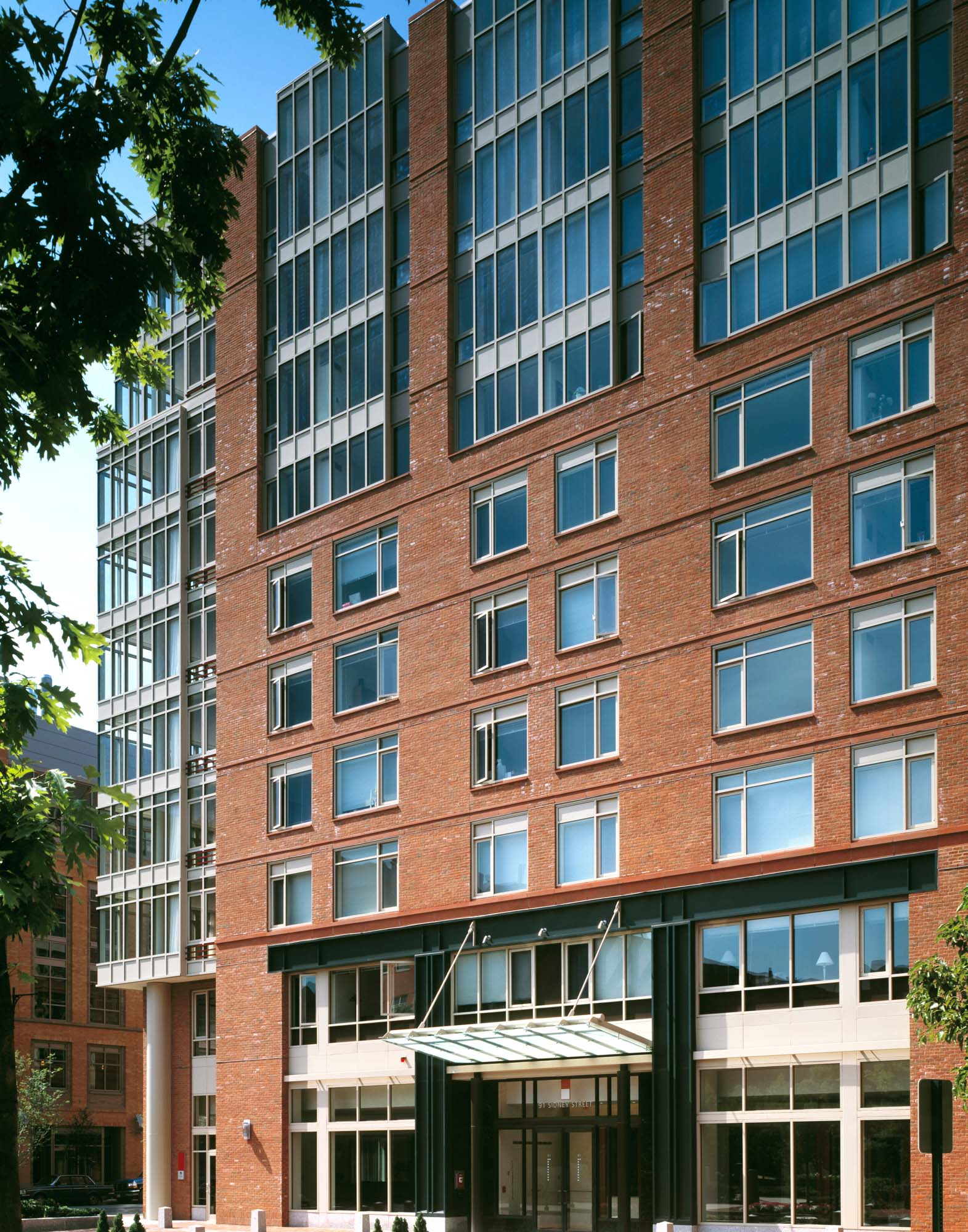 Front of 91 Sidney apartments in University Park in Cambridge, MA