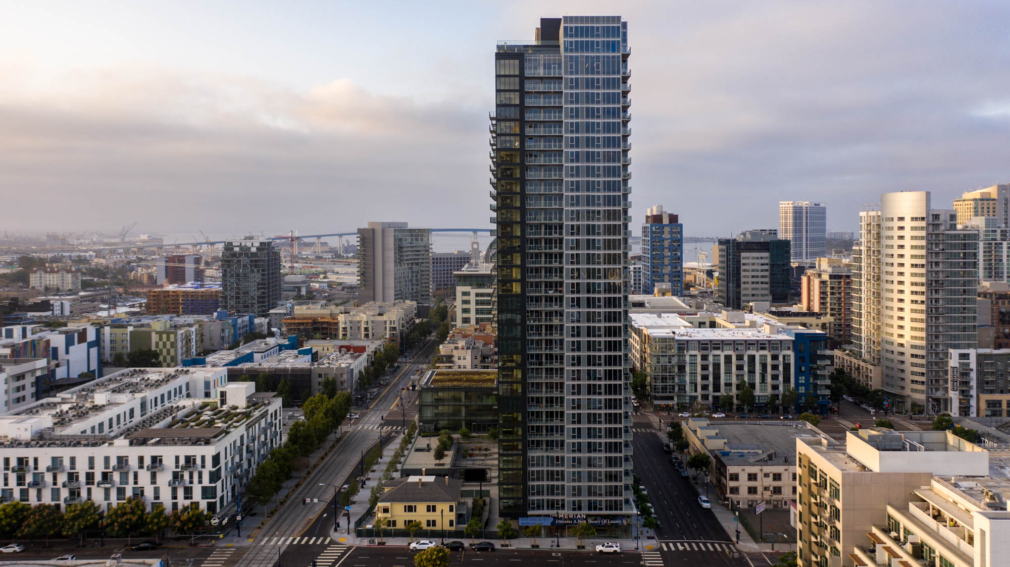 An exterior image of The Merian apartments in San Diego, California.