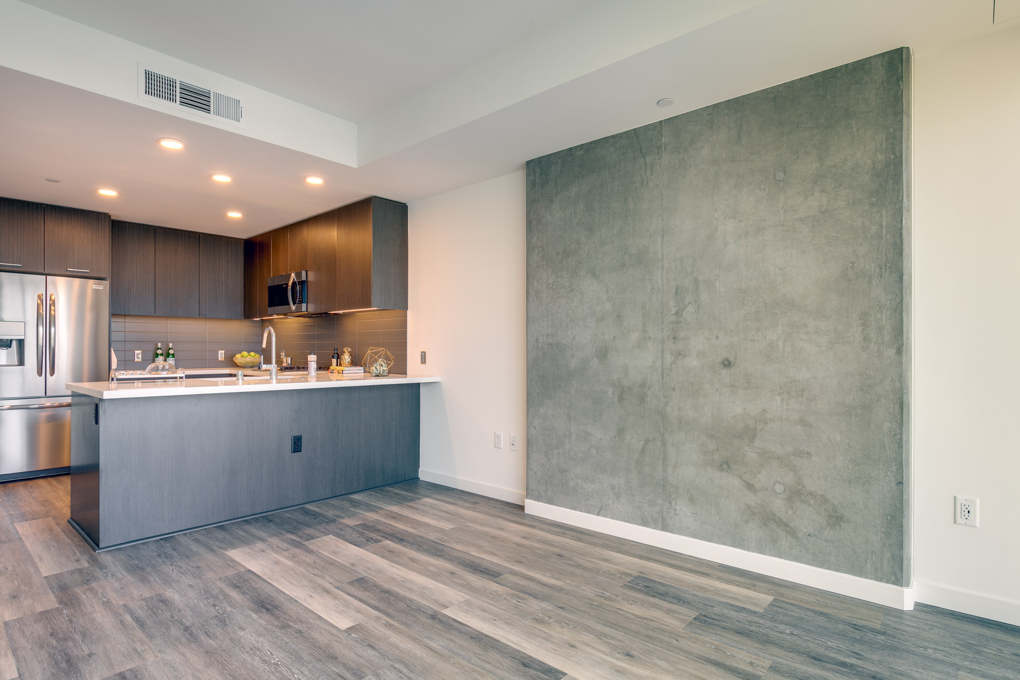 Living space at The Merian Apartments in San Diego, California.