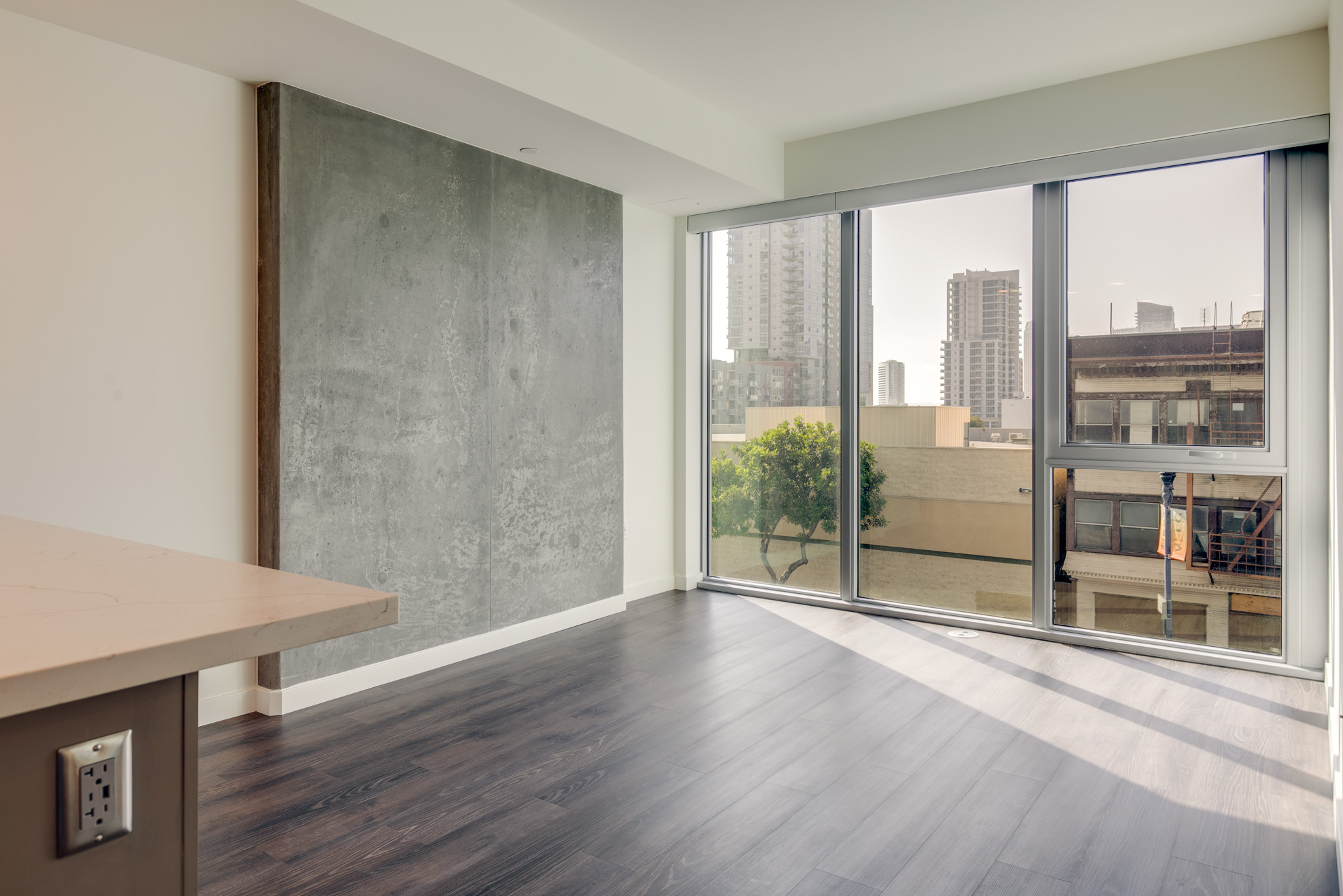 Living space at The Merian Apartments in San Diego, California.