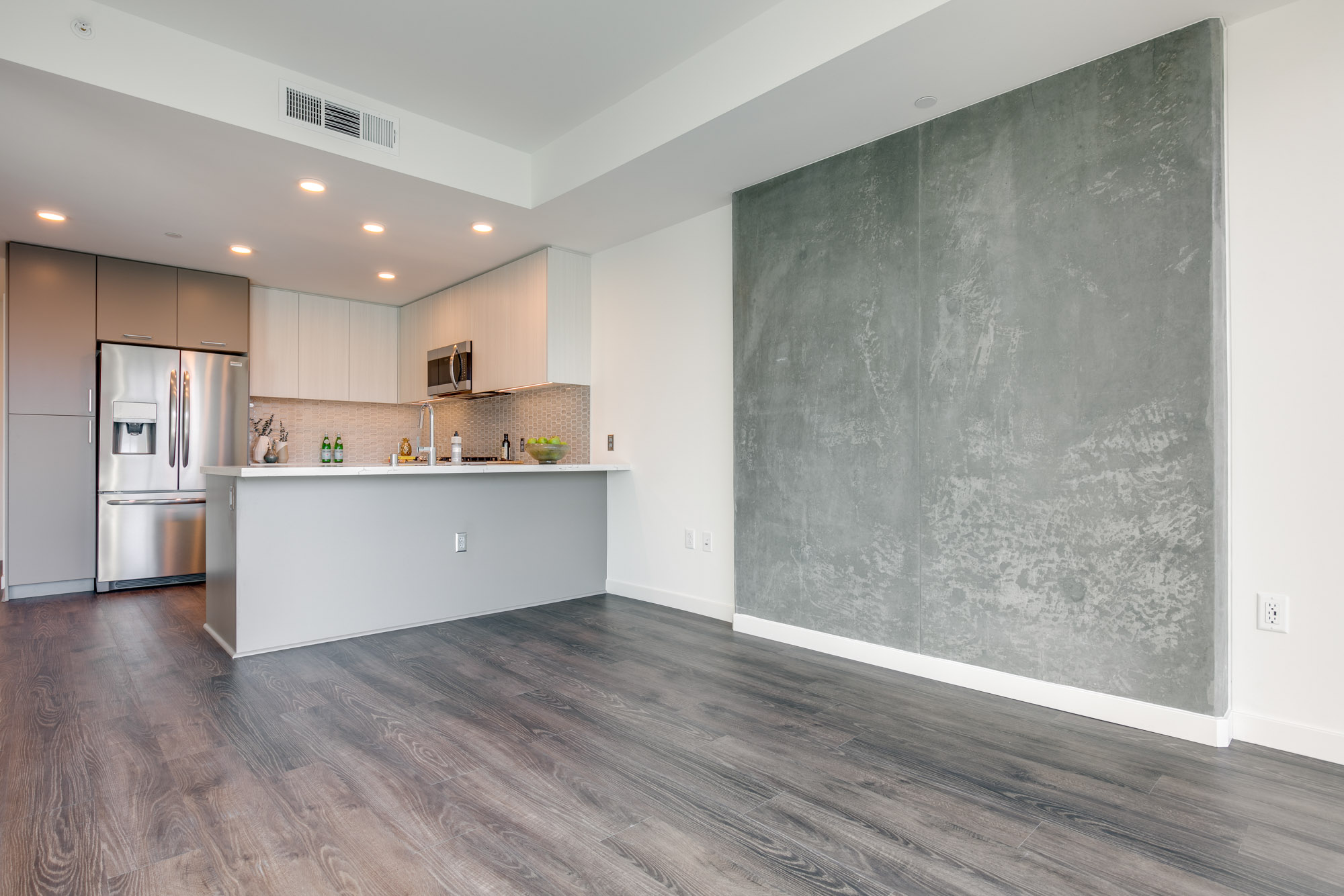 Living space at The Merian Apartments in San Diego, California.