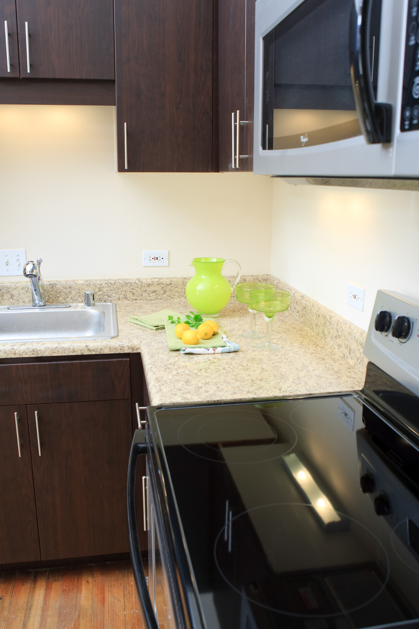 Kitchen at The Wilson apartments in Mercantile Place in Dallas, TX