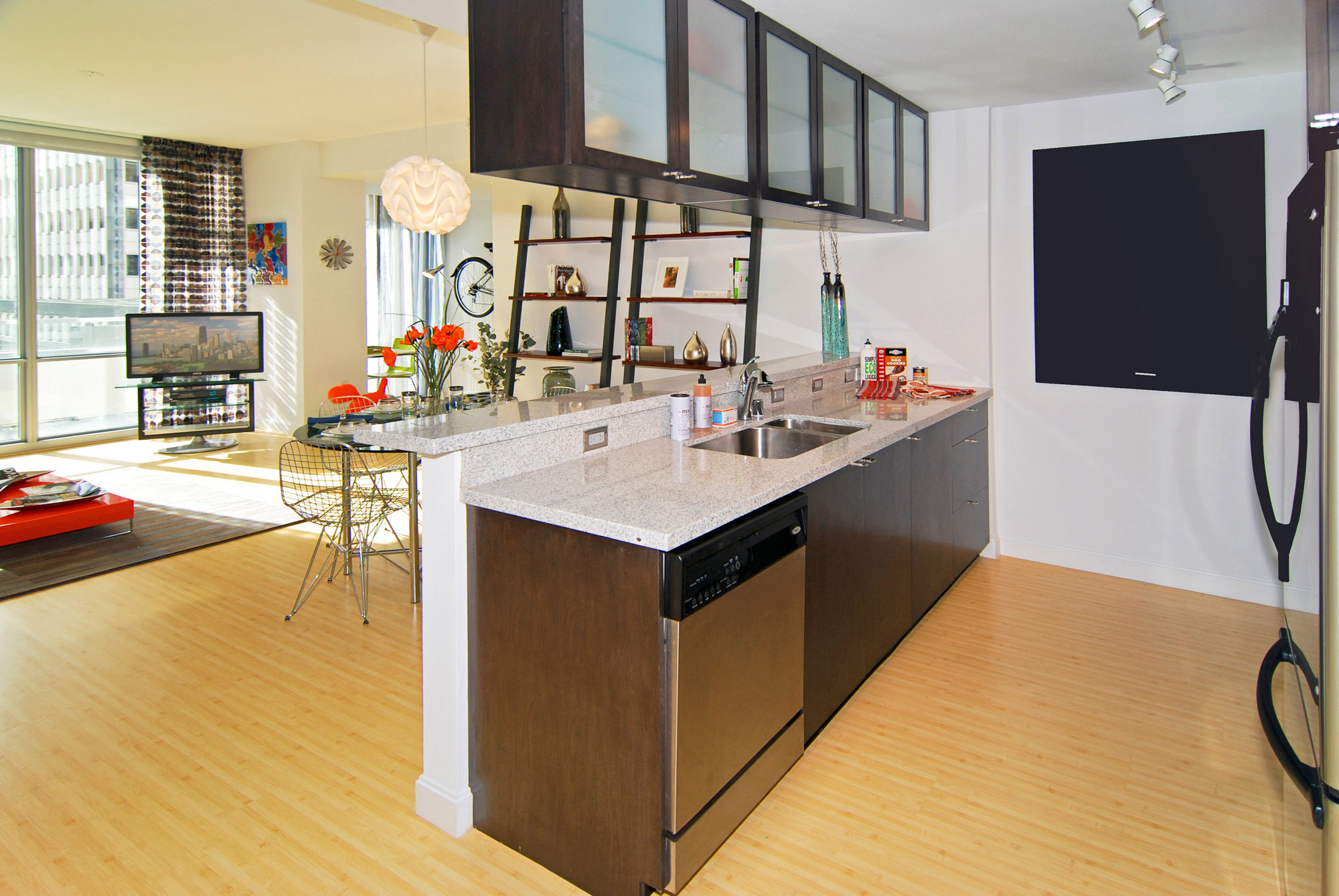 Kitchen and living room spaces at The Element.