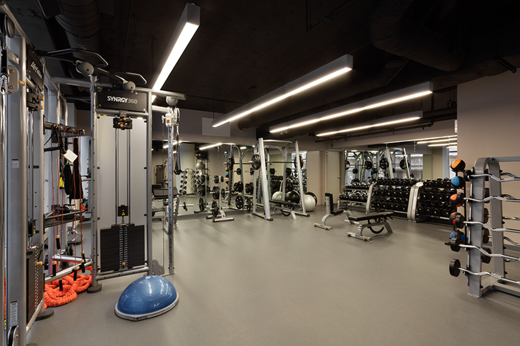 The fitness center at MILA apartments in Chicago, Illinois.