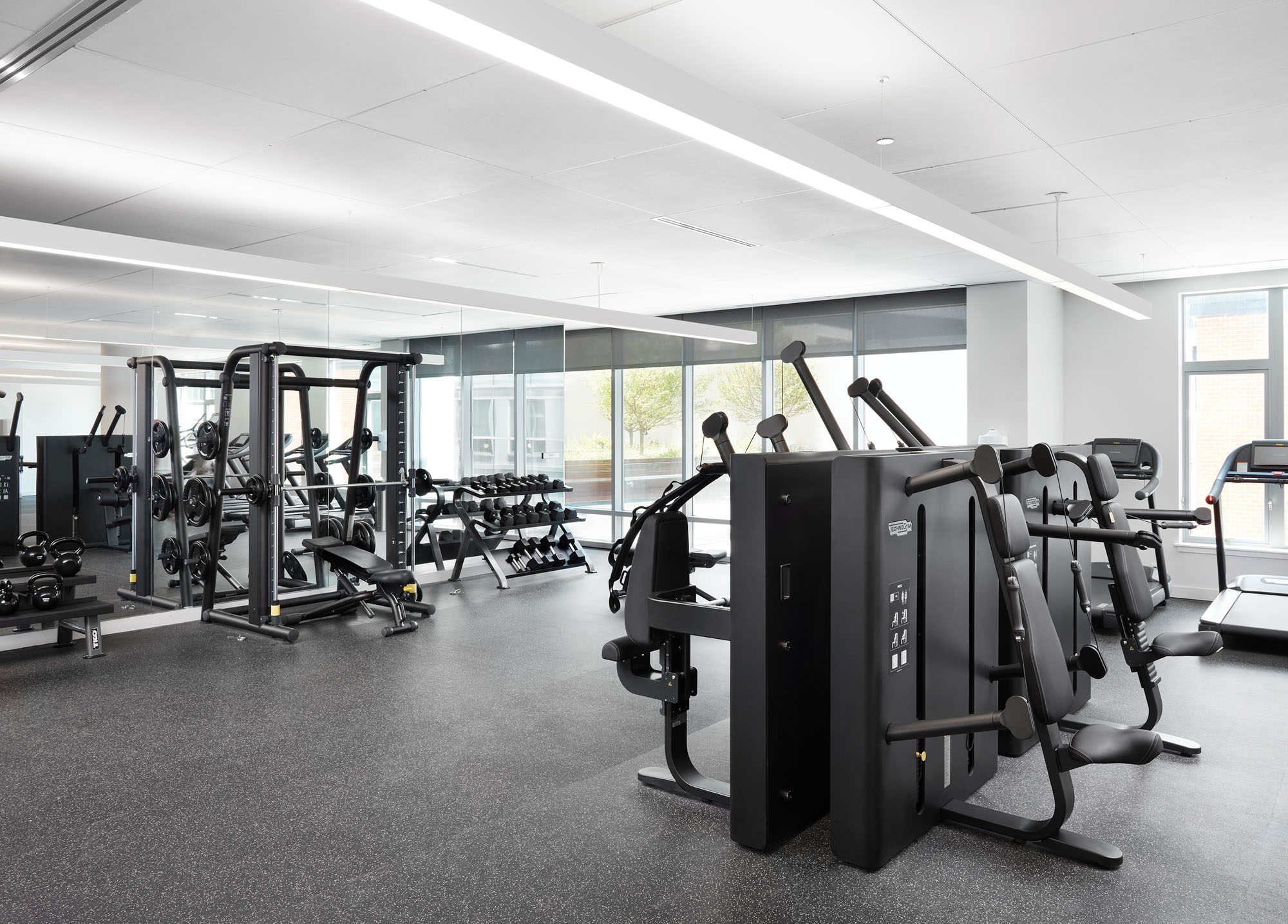 The fitness center at Origin apartments in Norther Virginia.