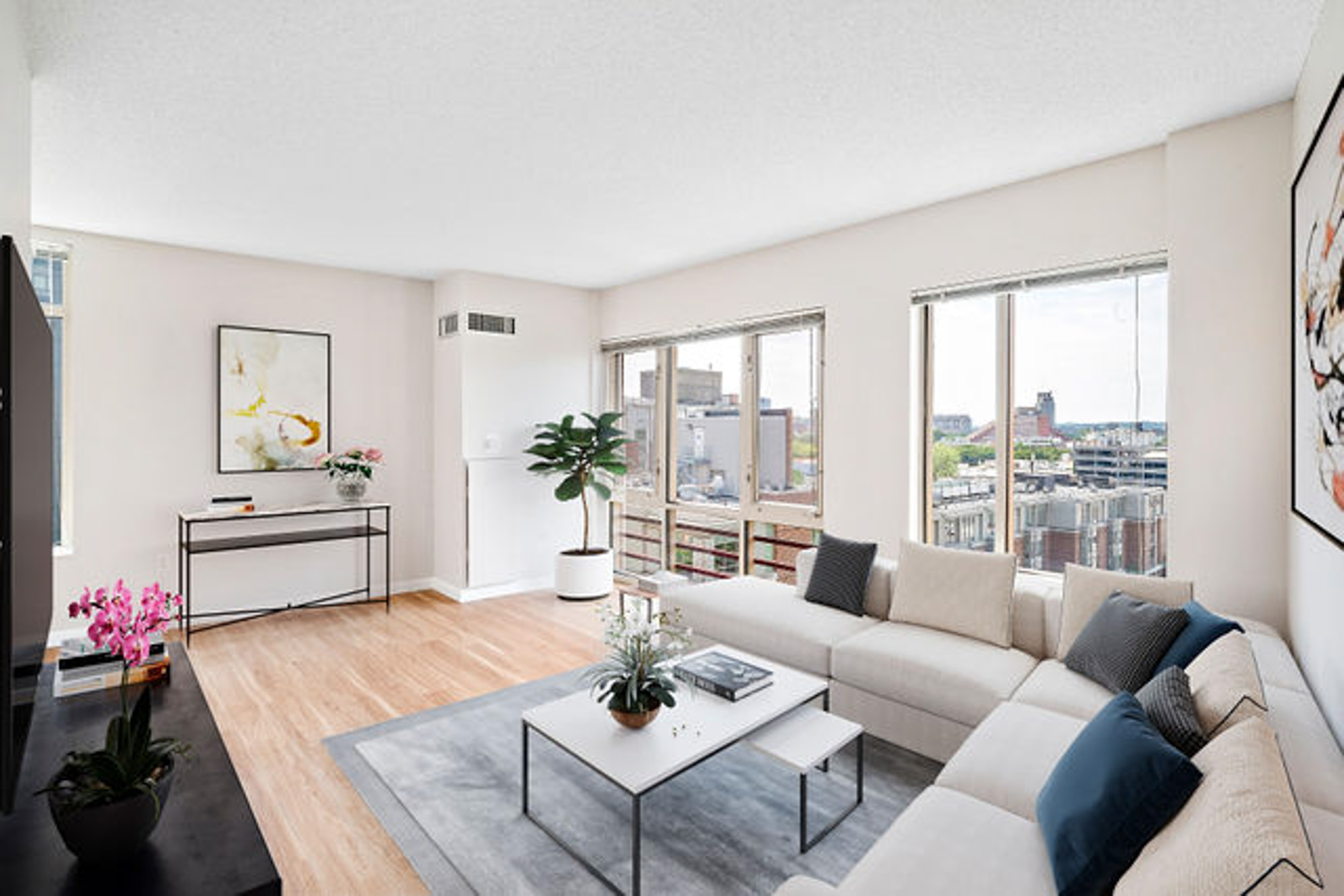 Living Room at 91 Sidney apartments in University Park in Cambridge, MA