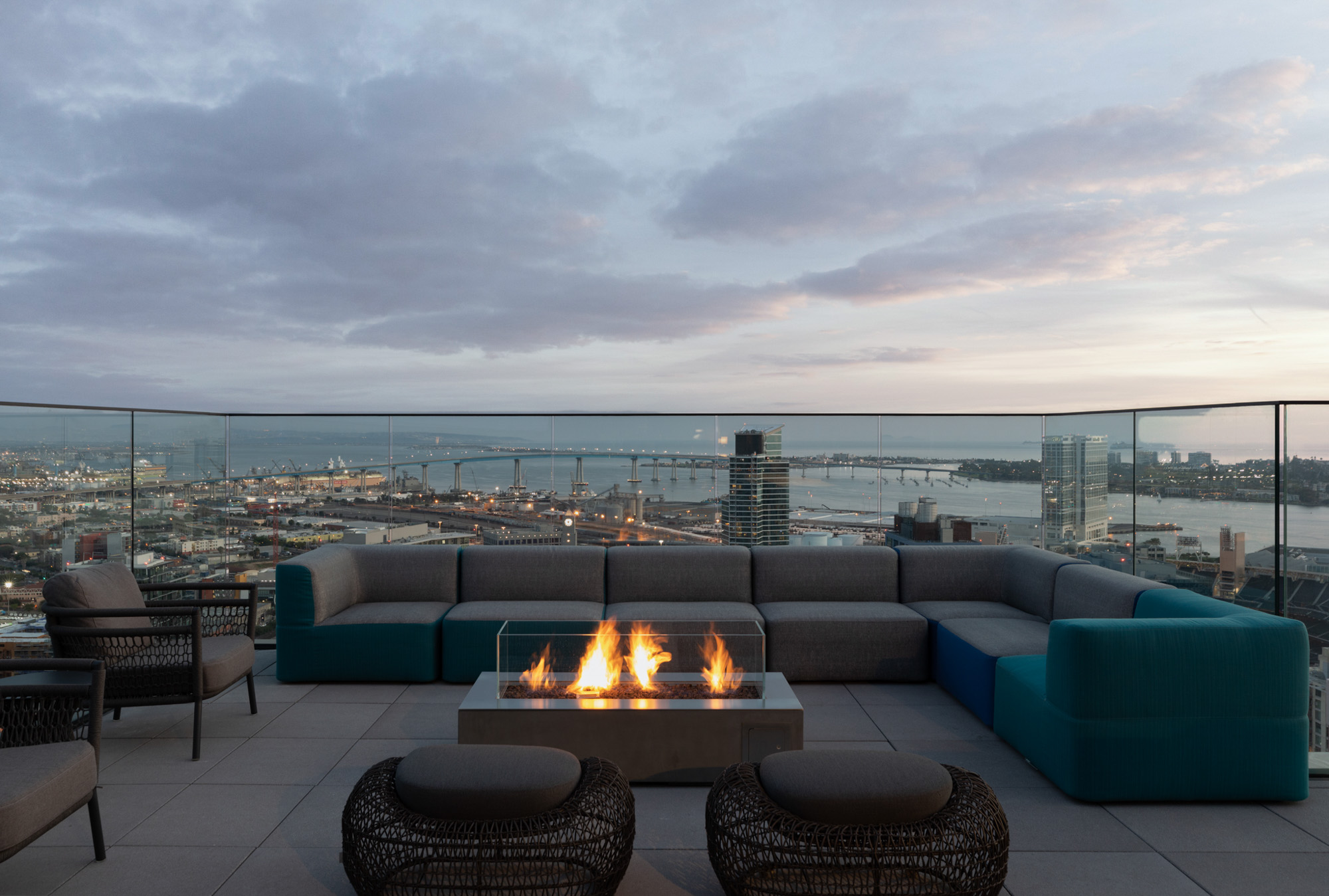 Roof deck at The Merian apartments in San Diego, California.