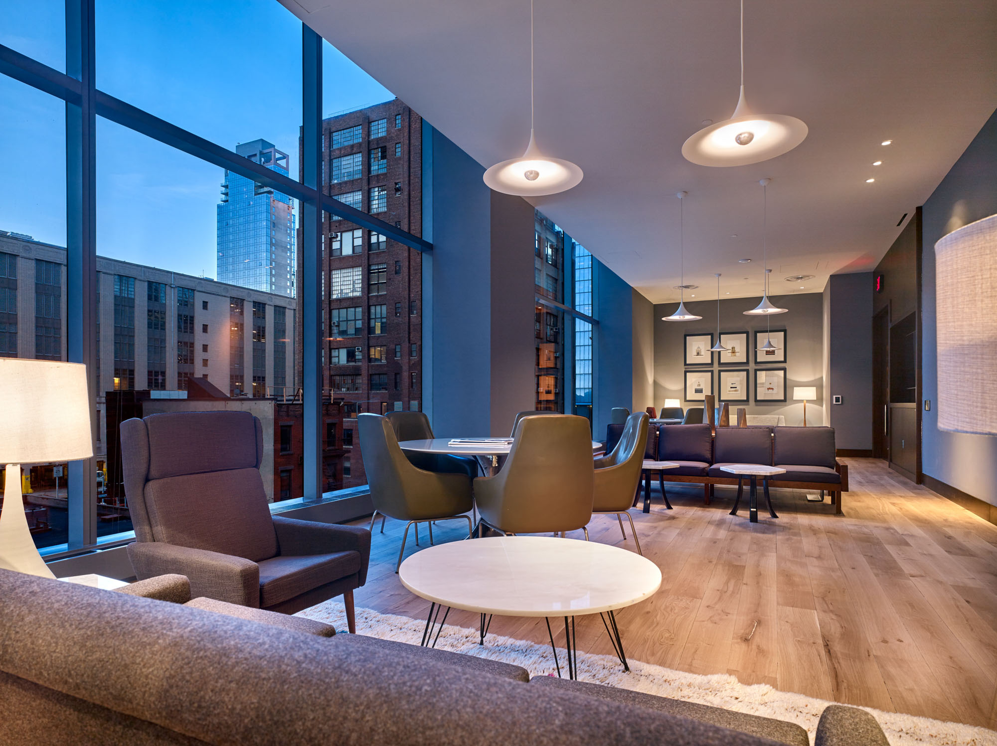 The study lounge in The Eugene apartment in Manhattan, New York.