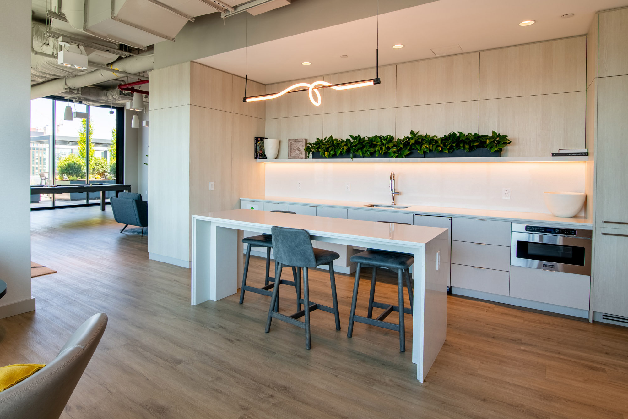 A communal kitchen at The Olivia in Manhattan, NYC.