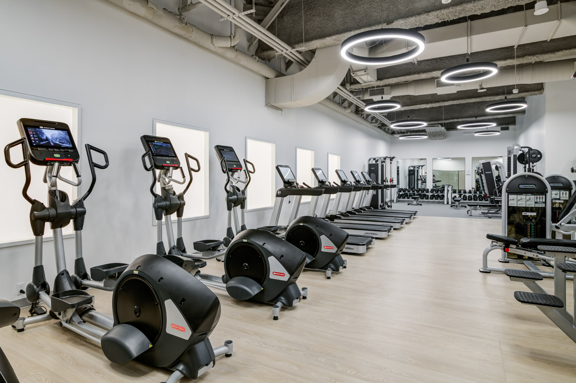 The fitness center at The Olivia in Manhattan, NYC.