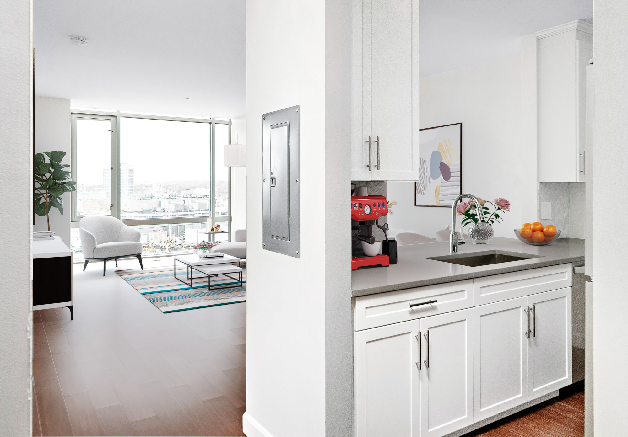 Living area at 100 Landsdowne St Apartments