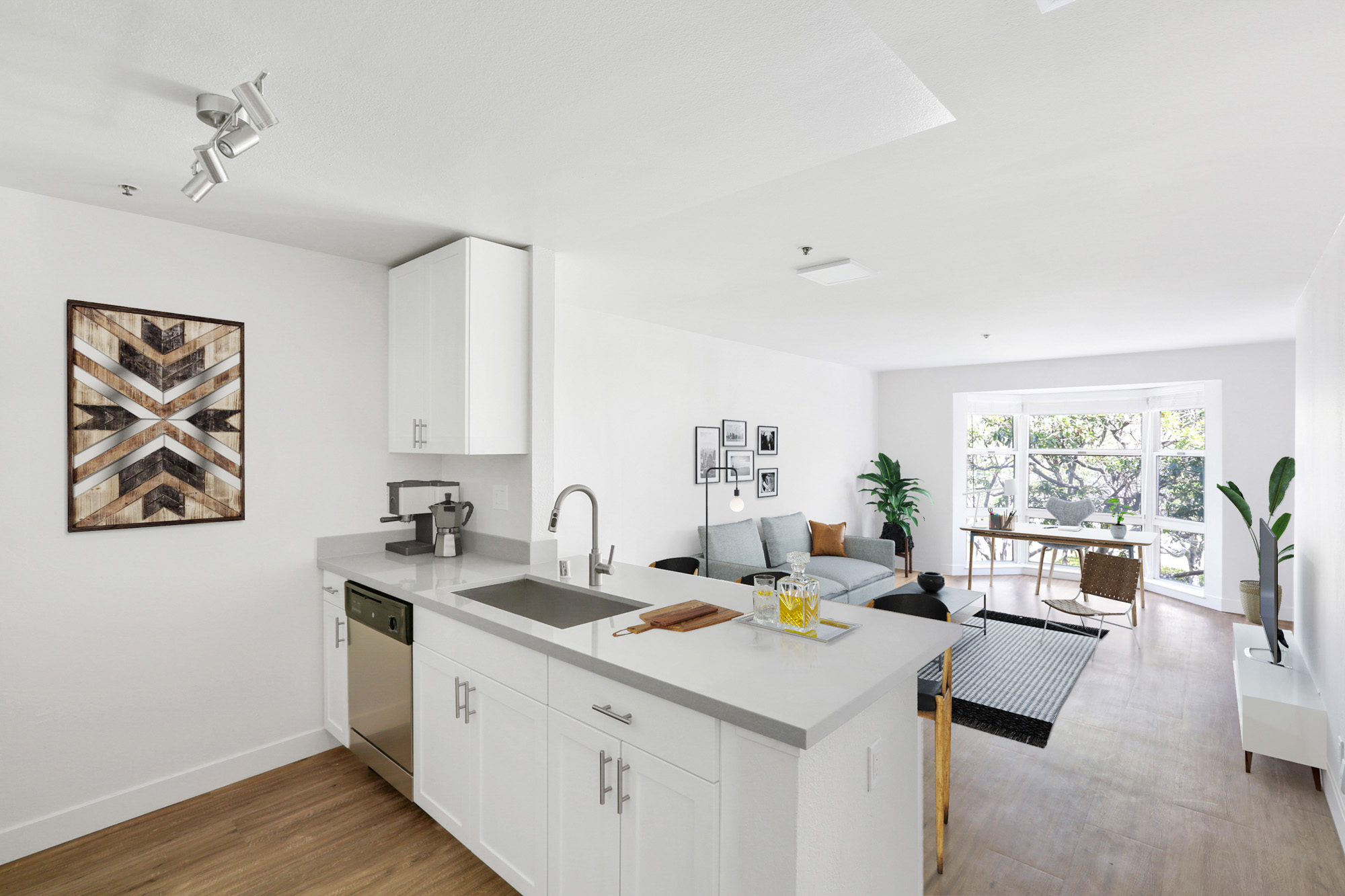 A living area in Bayside Village in San Francisco.