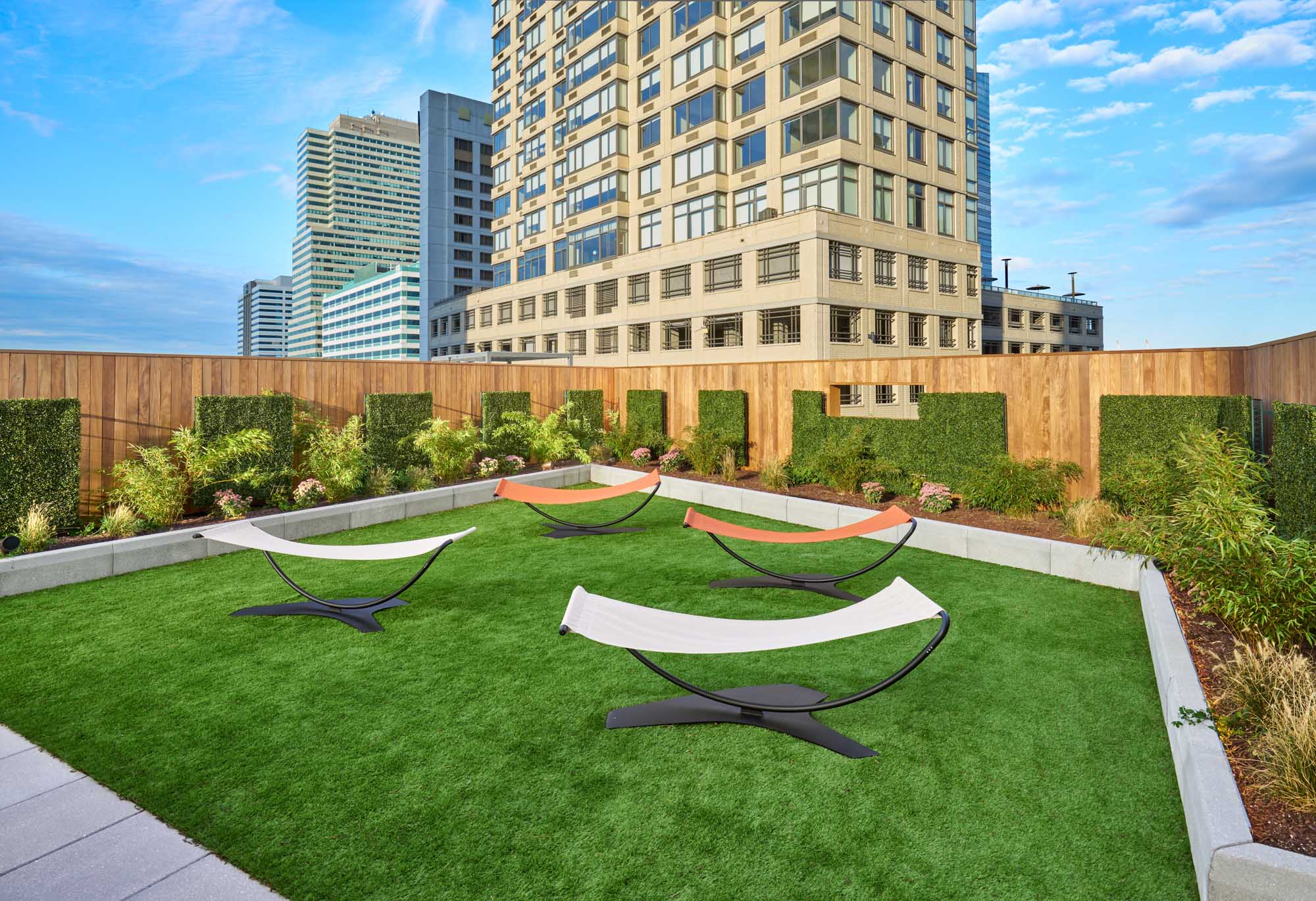 Hammocks at VYV apartments in Jersey City, New Jersey.